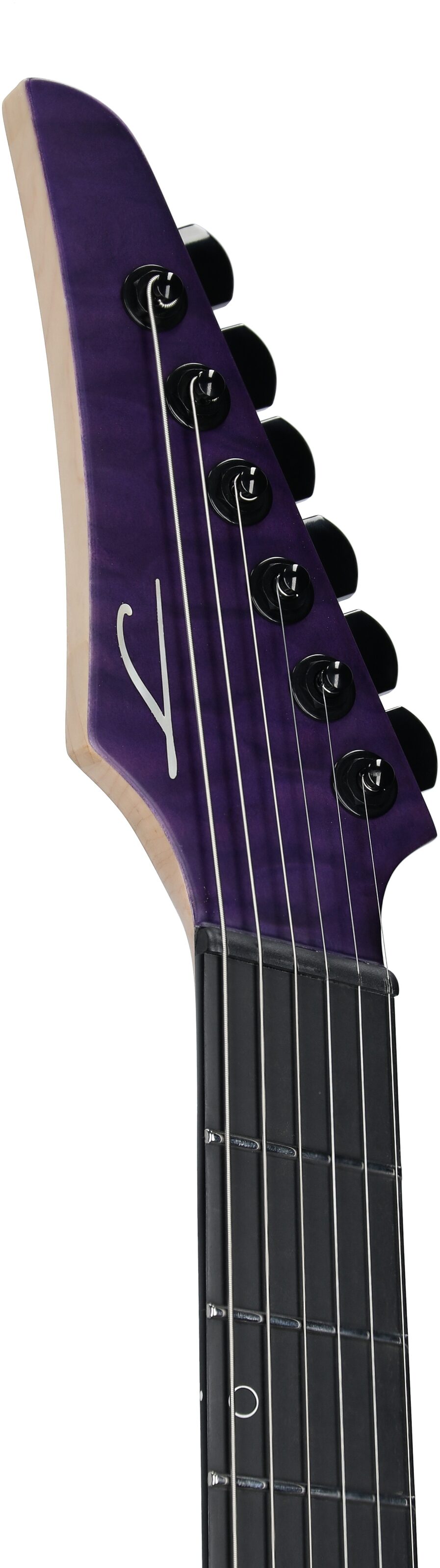 Legator Ninja 6 Multi-Scale Guitar, Purple Quilted Maple , Headstock Left Front