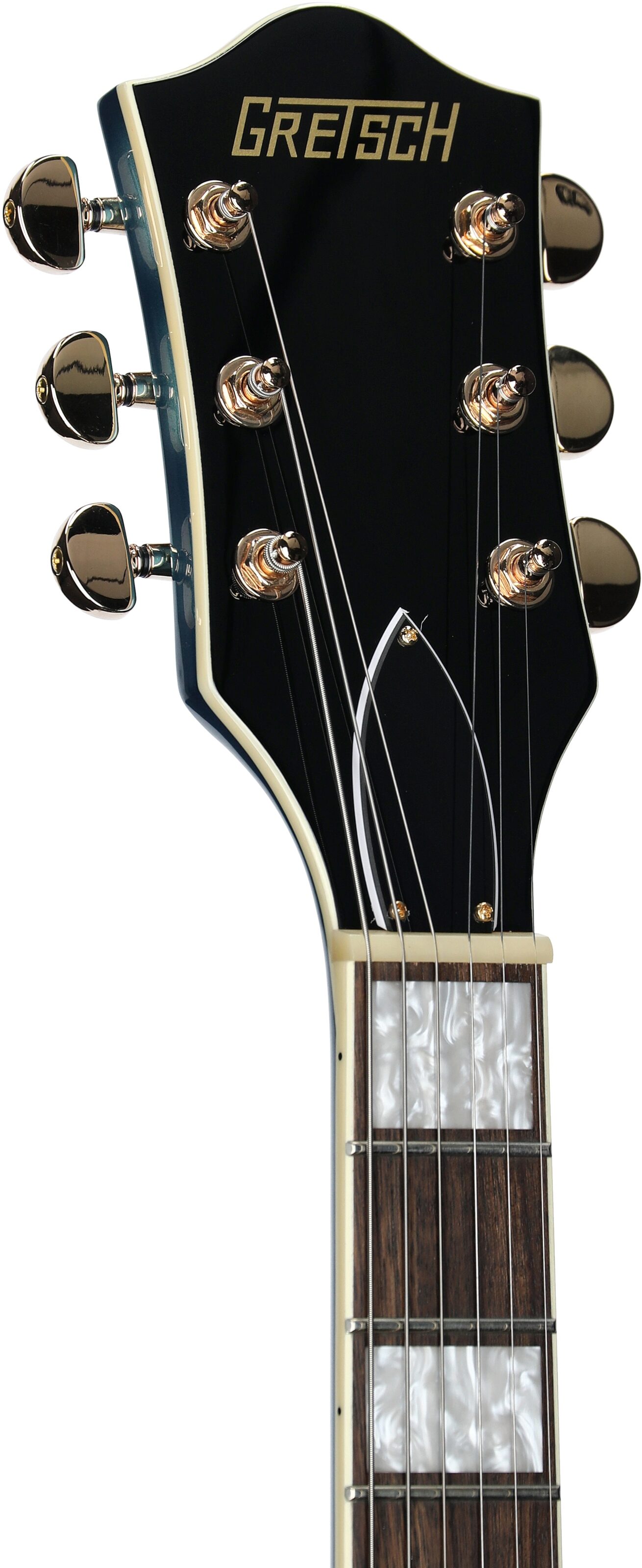 Gretsch G2655T Streamliner Center Block Junior Electric Guitar with Bigsby Tremolo, Riviera Blue, Headstock Left Front