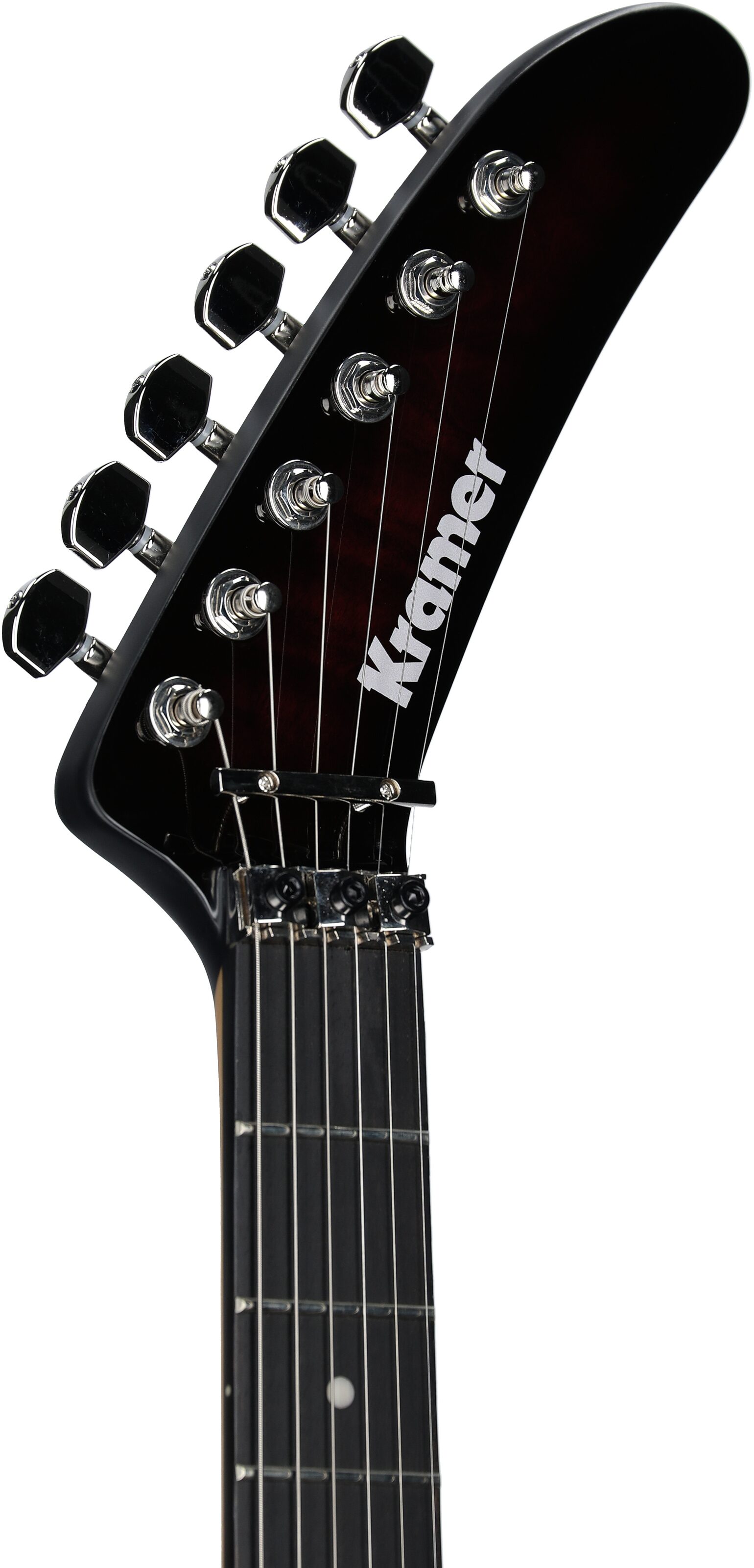 Kramer 84 HH FR Quilted Top Electric Guitar, Ebony Fingerboard (with Gig Bag), Magenta Burst, Headstock Left Front