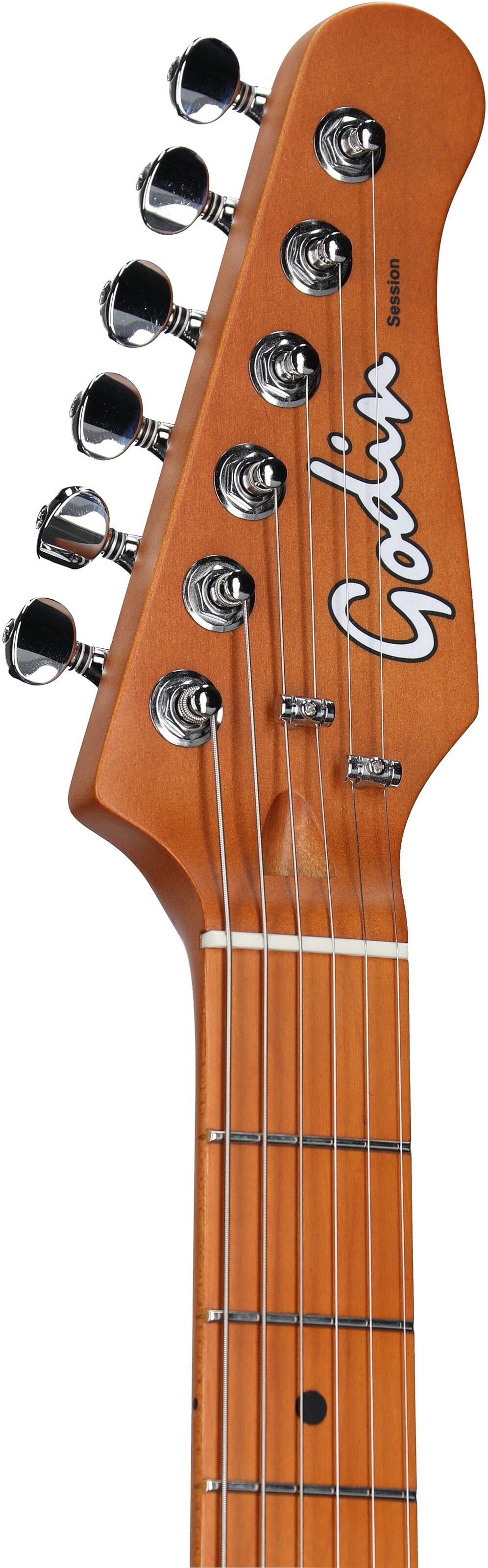 Godin Session Hard-Tail Electric Guitar (with Gig Bag), Arctik Blue, Headstock Left Front