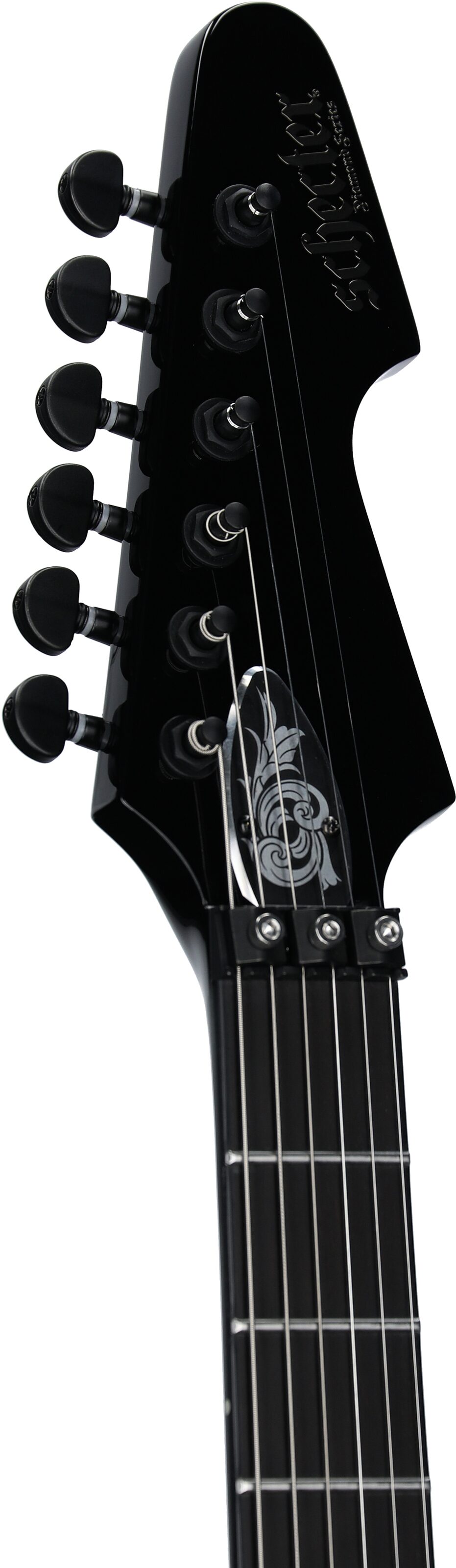Schecter Avenger FR Przym Palladium Electric Guitar, Gloss Black, Headstock Left Front