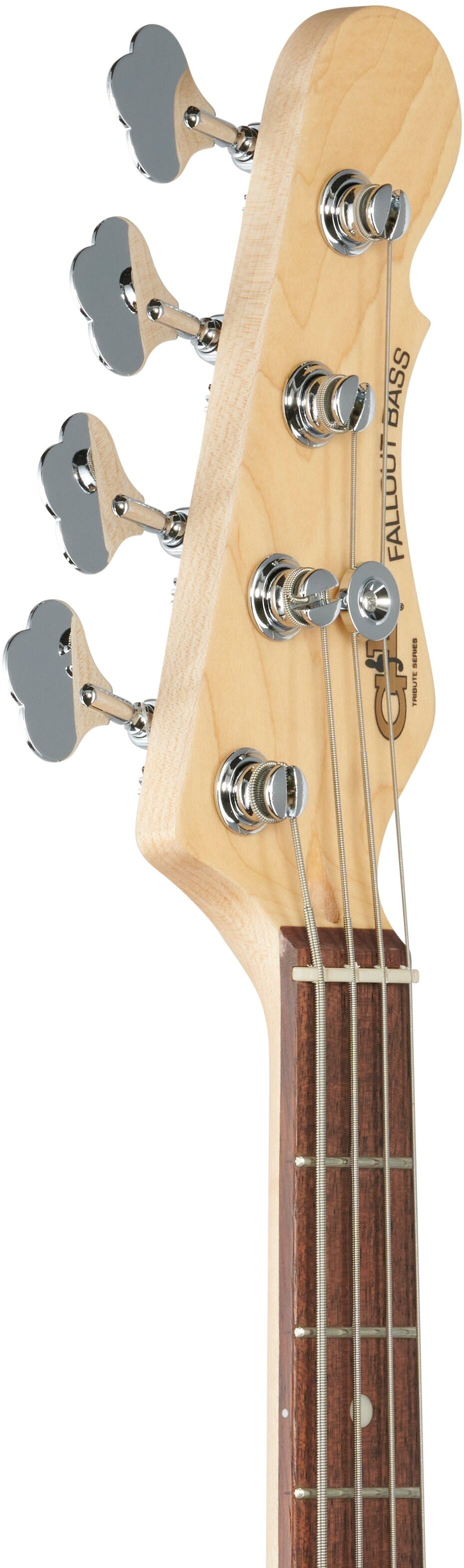 G&L Tribute Fallout Bass Guitar, Brazilian Cherry Fingerboard, Jet Black, Headstock Left Front