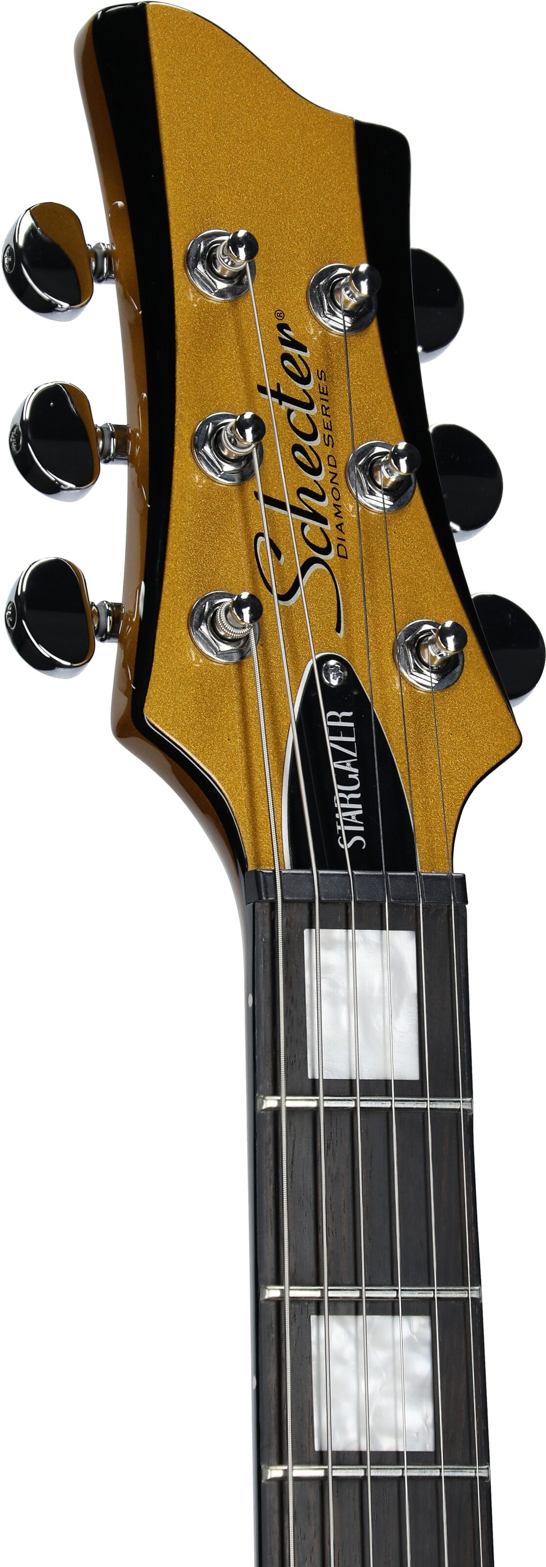 Schecter Stargazer 6 Vibrato Electric Guitar, Metallic Gold, Headstock Left Front