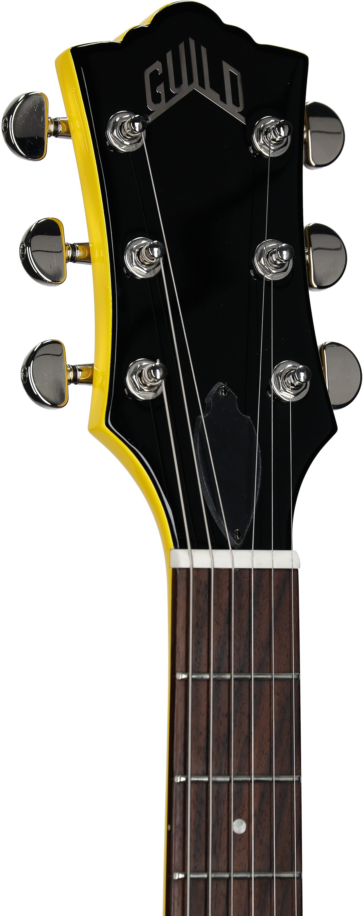 Guild Polara Electric Guitar, Voltage Yellow, Headstock Left Front