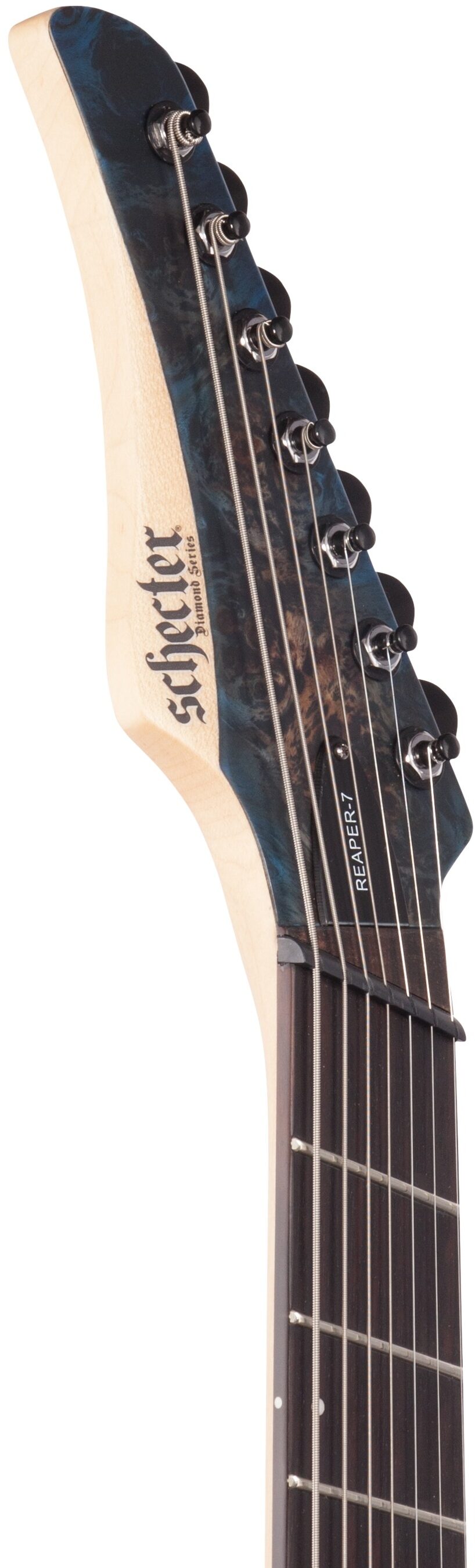 Schecter Reaper 7MS Electric Guitar, 7-String, Sky Burst, Headstock Left Front