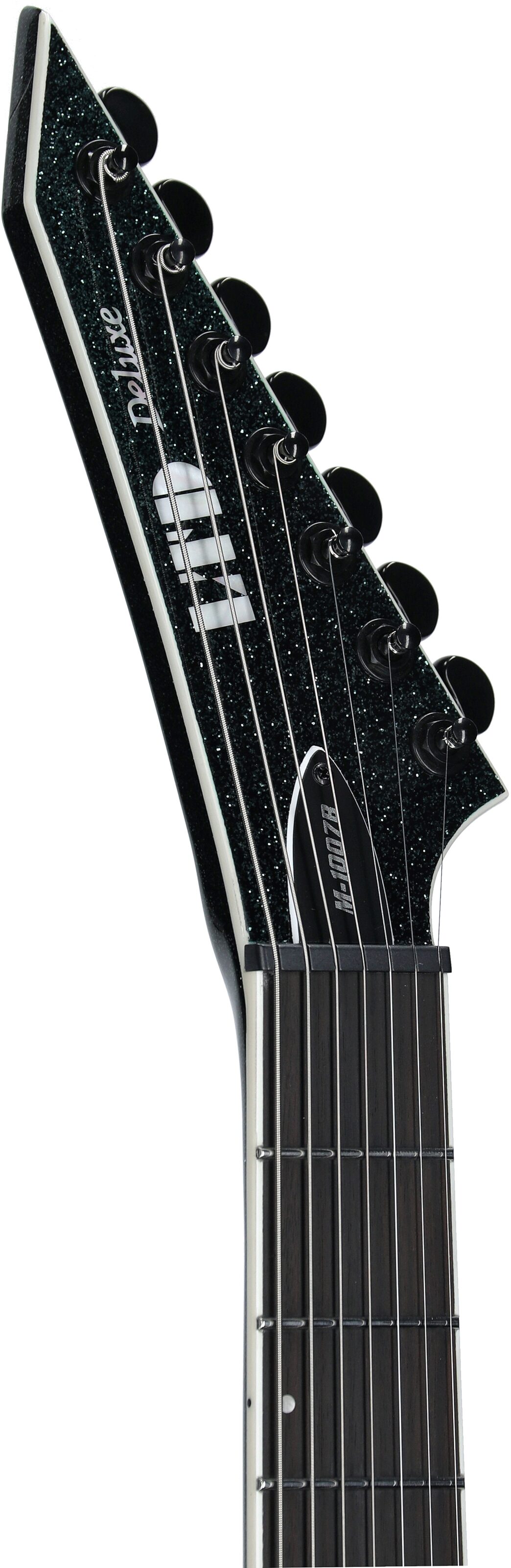ESP LTD Deluxe M-1007 Baritone EverTune Electric Guitar, 7-String, Granite Sparkle, Headstock Left Front