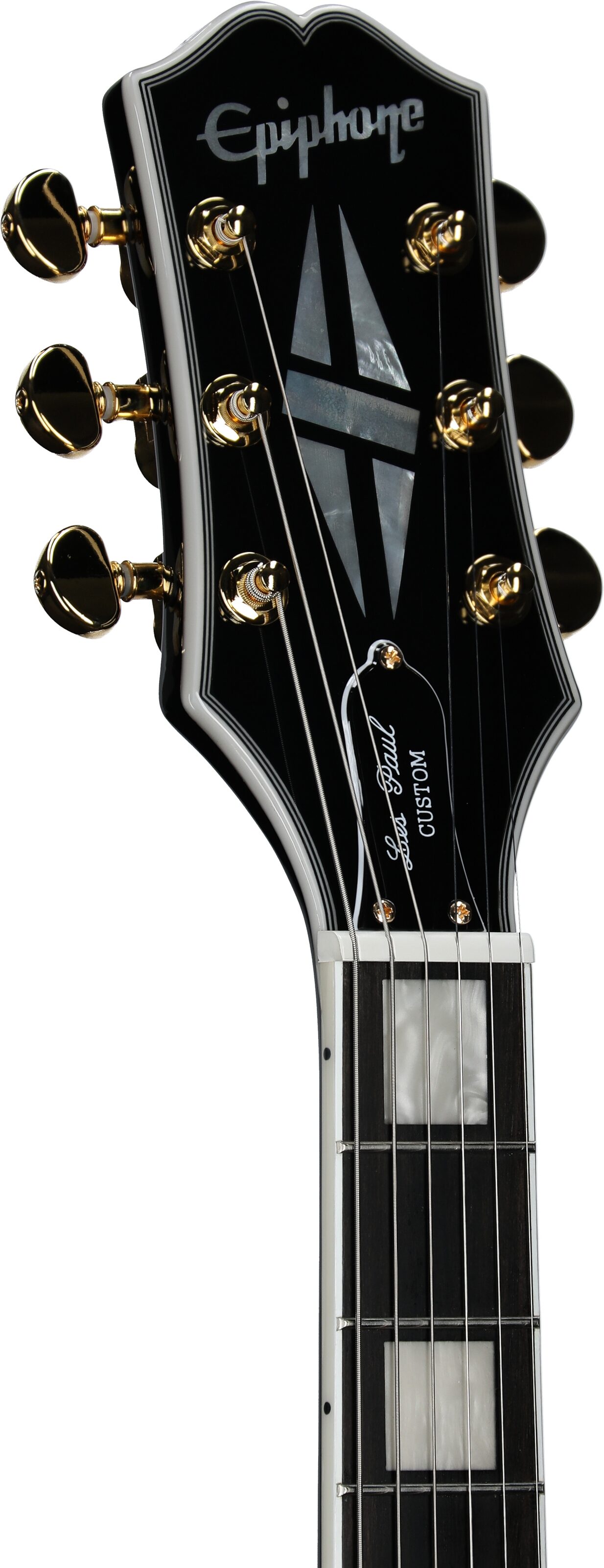 Epiphone Inspired by Gibson Les Paul Custom Electric Guitar, Ebony, Headstock Left Front
