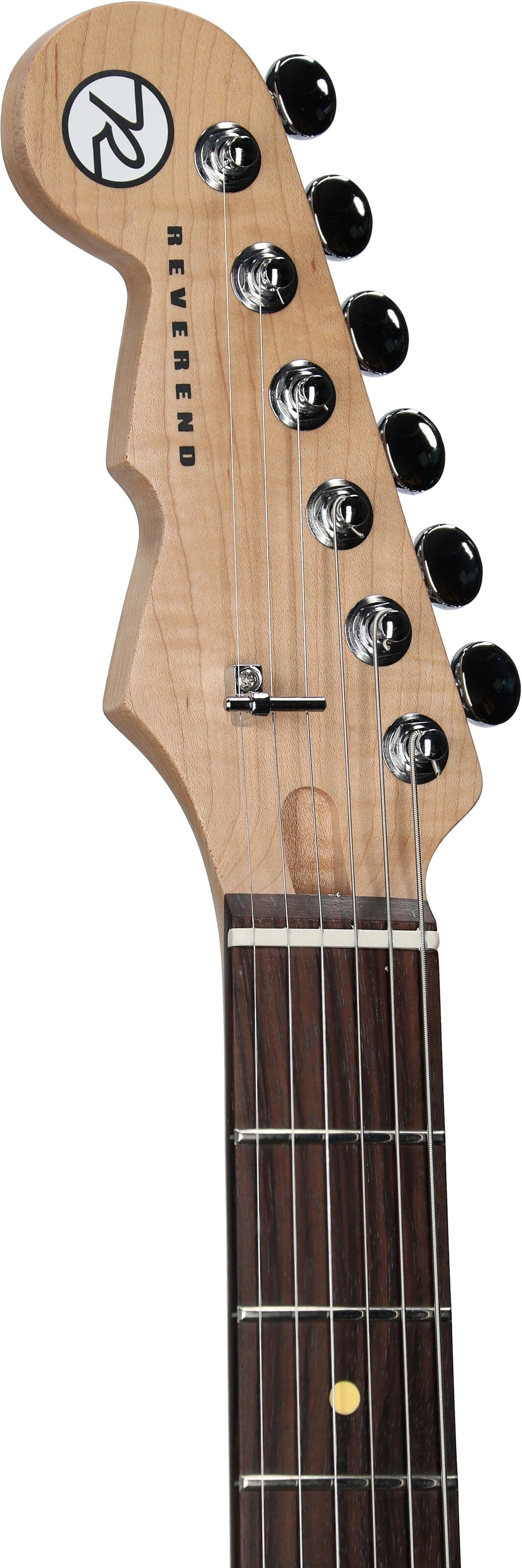 Reverend Charger 290 Electric Guitar, Left-Handed, Periwinkle, Headstock Left Front