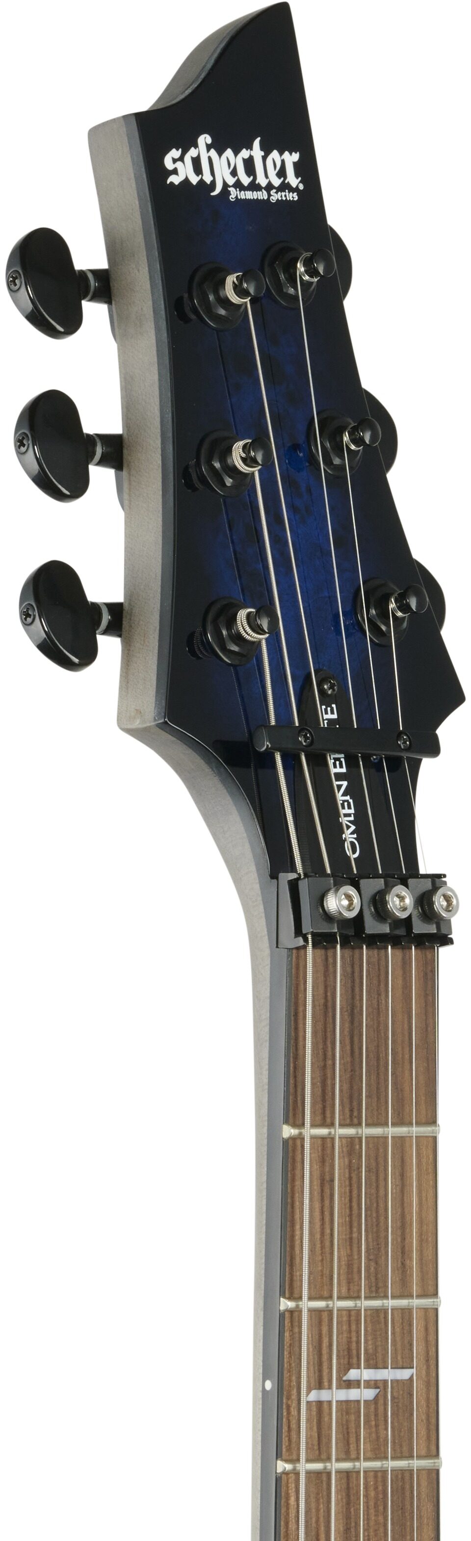 Schecter Omen Elite-6FR Electric Guitar, See-Thru Blue Burst, Headstock Left Front