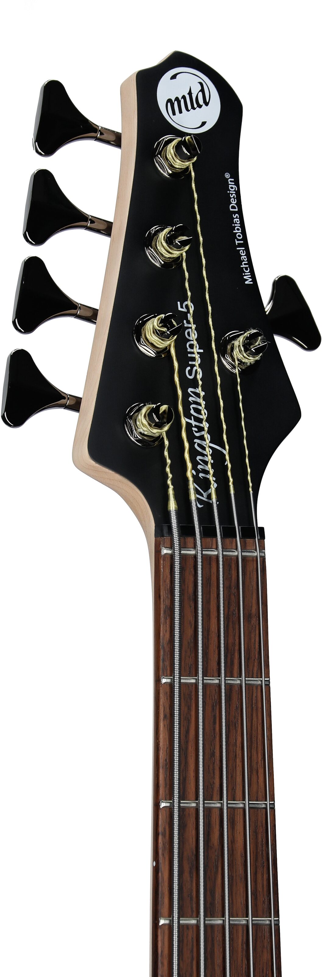 MTD Kingston Super 5 Electric Bass, 5-String (with Laurel Fingerboard), Black, Headstock Left Front