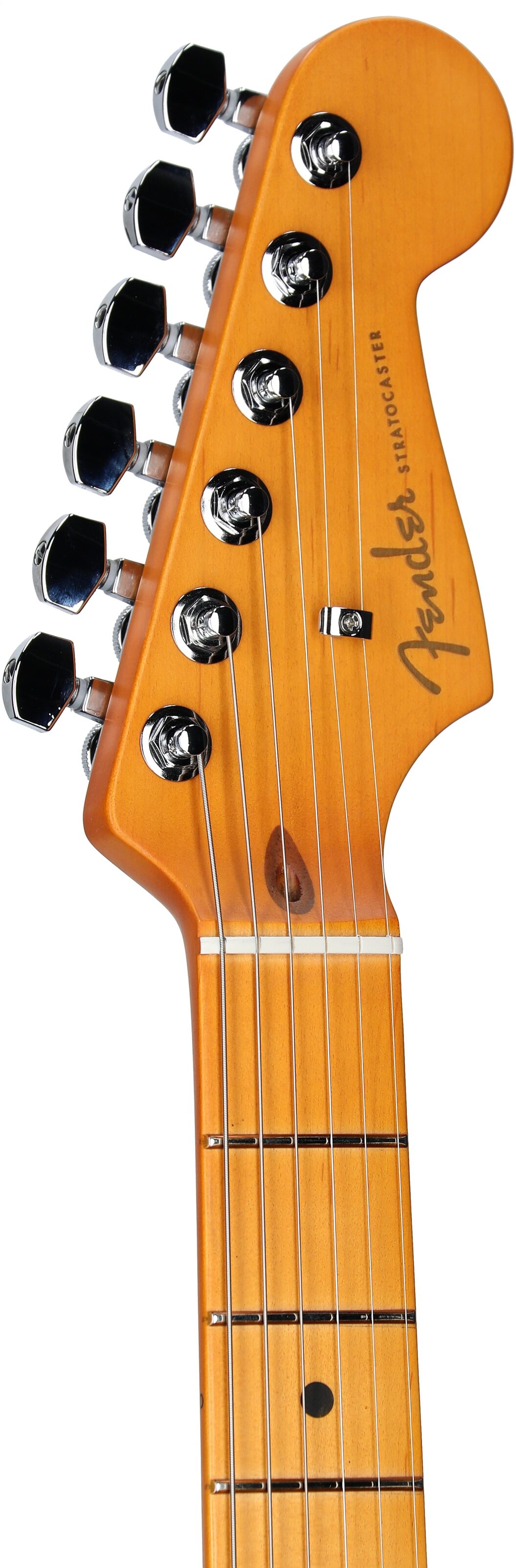 Fender American Ultra II Stratocaster Electric Guitar, Maple Fretboard (with Case), Sinister Red, Headstock Left Front
