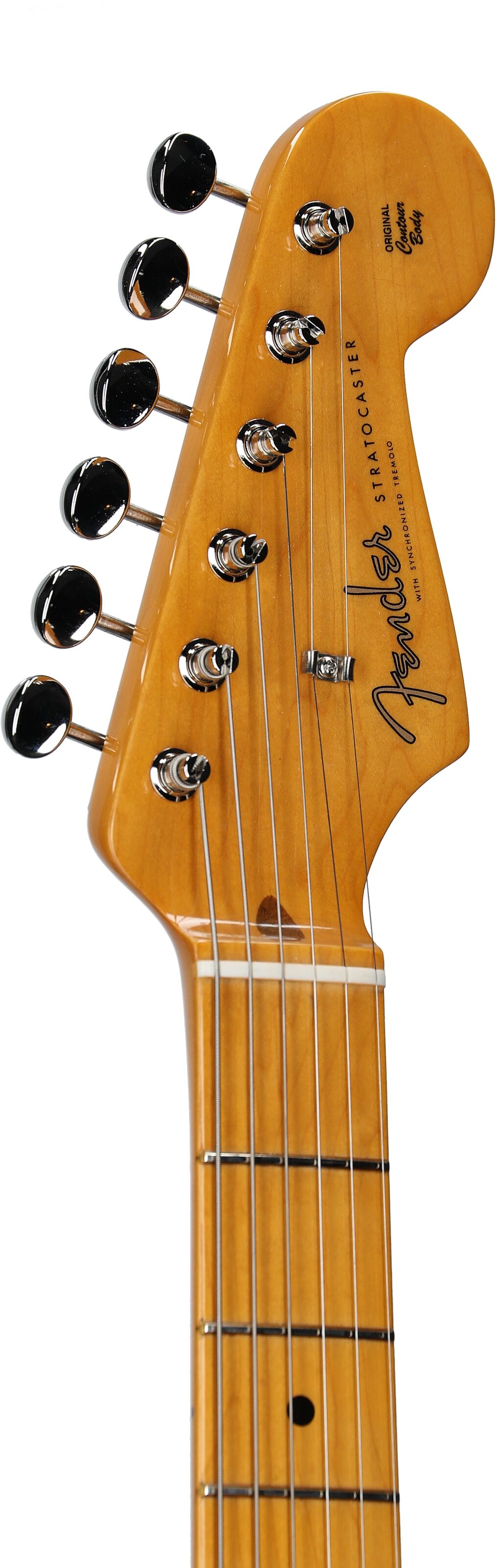 Fender American Vintage II 1957 Stratocaster Electric Guitar, with Maple Fingerboard (and Case), Black, Headstock Left Front