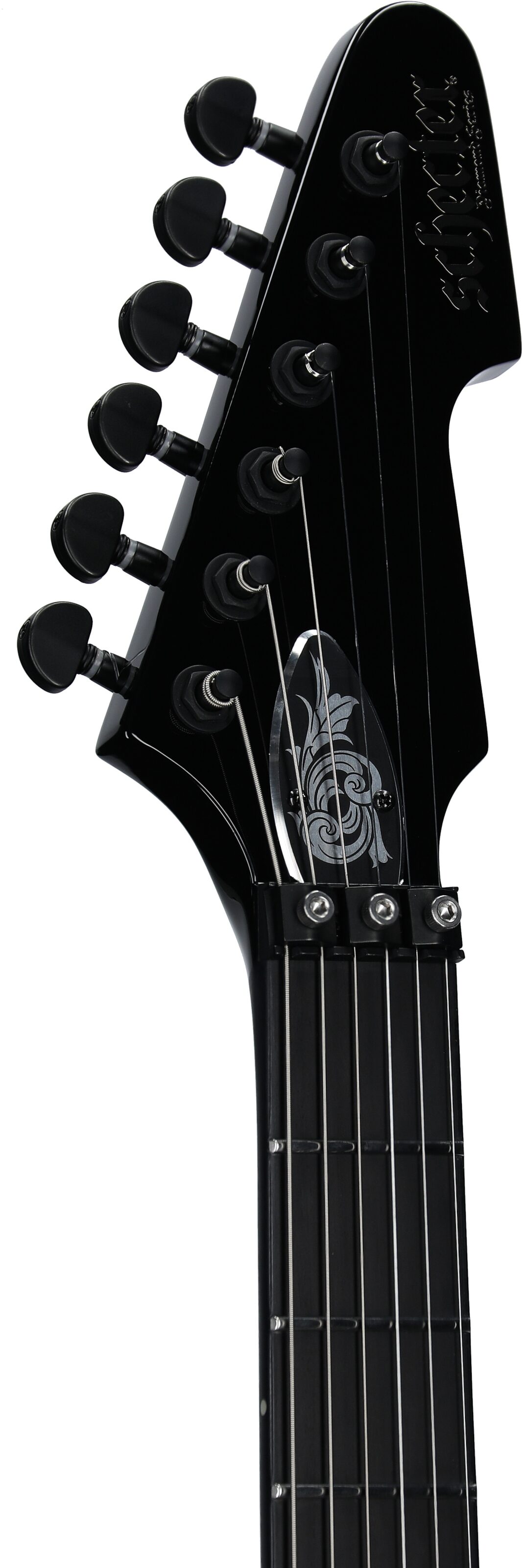 Schecter E-1 FR Przym Palladium Electric Guitar, Gloss Black, Headstock Left Front