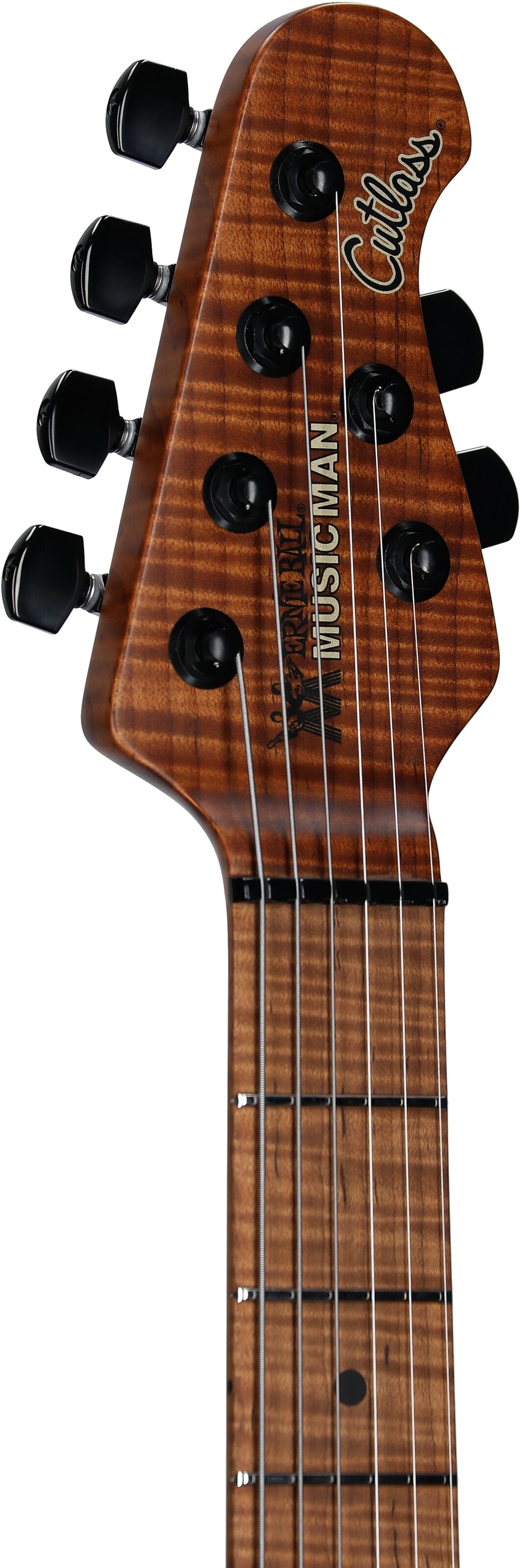 Ernie Ball Music Man Cutlass RS HSS Electric Guitar (with Case), Limestone, Headstock Left Front