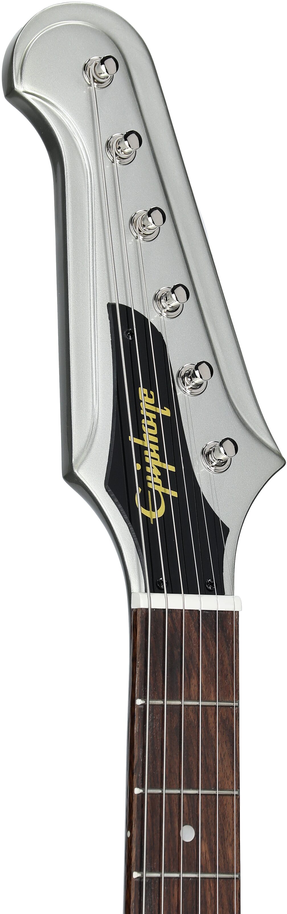 Epiphone 1963 Firebird I Electric Guitar (with Hard Case), Silver Mist, Headstock Left Front