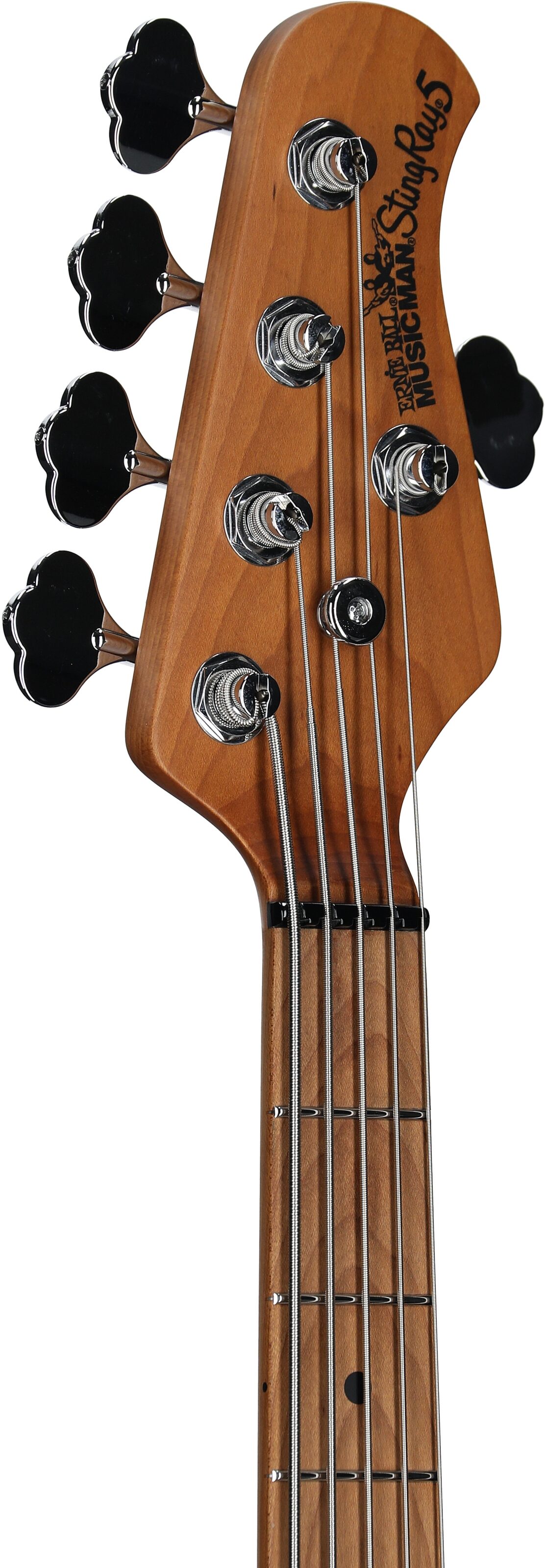 Ernie Ball Music Man StingRay 5 Special Electric Bass, 5-String (with Case), Translucent Oxblood, Maple Fretboard, Headstock Left Front