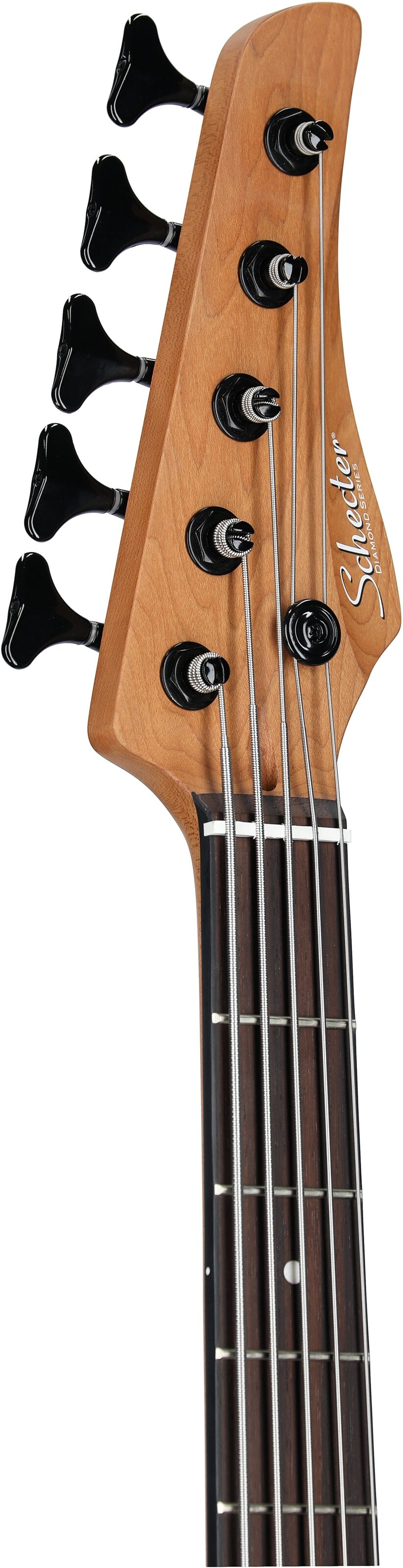 Schecter C-5 Standard Electric Bass, 5-String, Tobacco Burl, Headstock Left Front