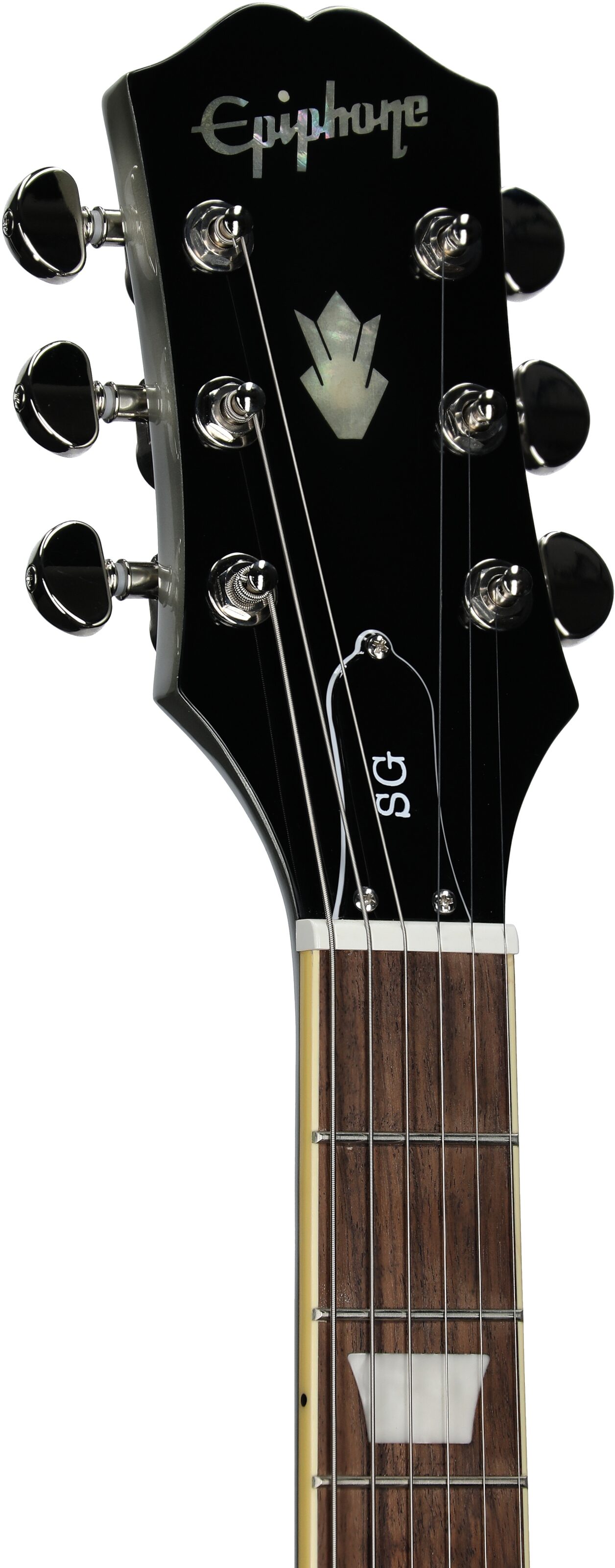Epiphone Inspired by Gibson SG Standard Electric Guitar (with Gig Bag), Silver Mist, Headstock Left Front