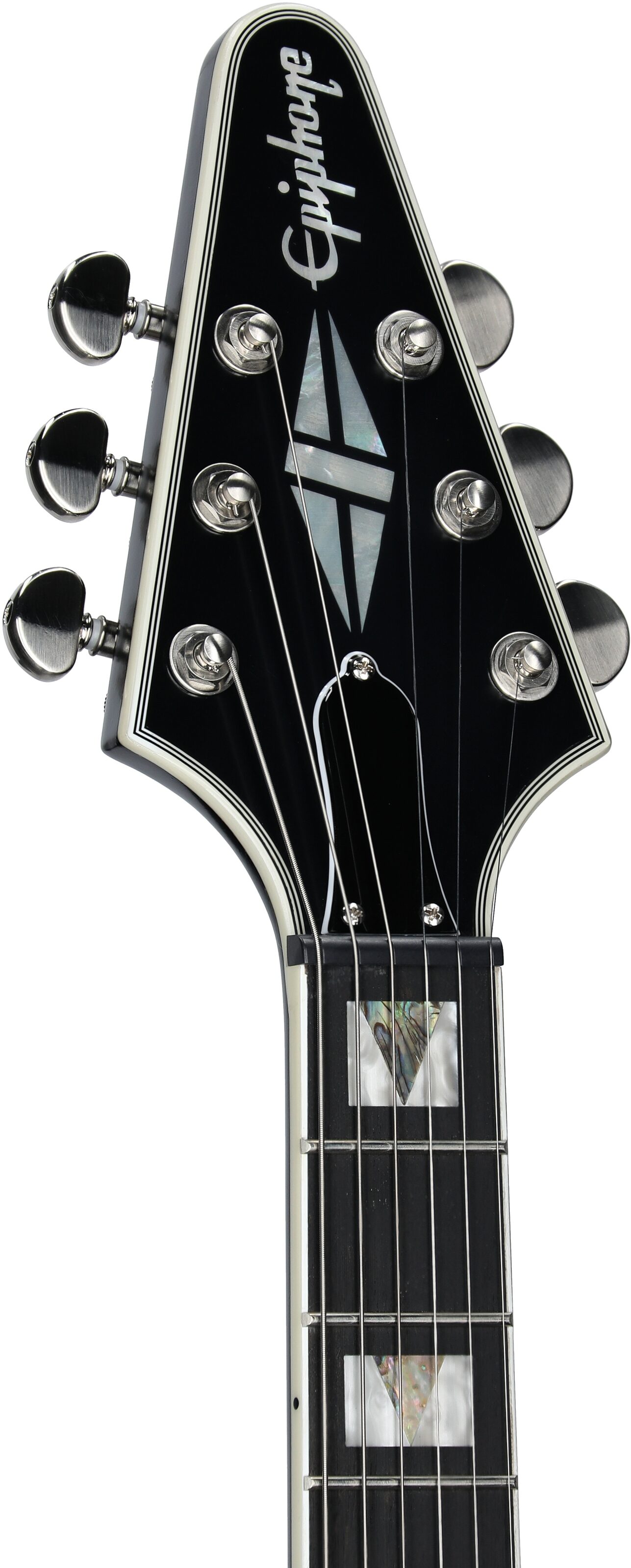 Epiphone Flying V Prophecy Electric Guitar, Jet Black Metallic, Headstock Left Front