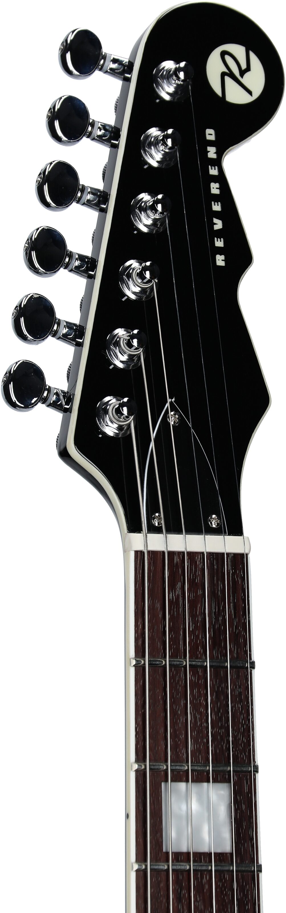 Reverend Contender 290 Electric Guitar, Midnight Black, Headstock Left Front