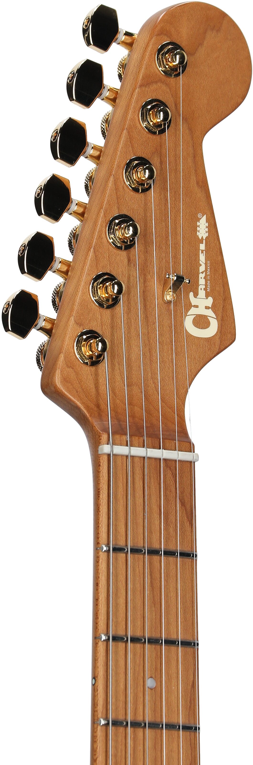 Charvel Pro-Mod DK24 HH 2PT CM Electric Guitar, with Maple Fingerboard, Transparent Black Burst, Headstock Left Front