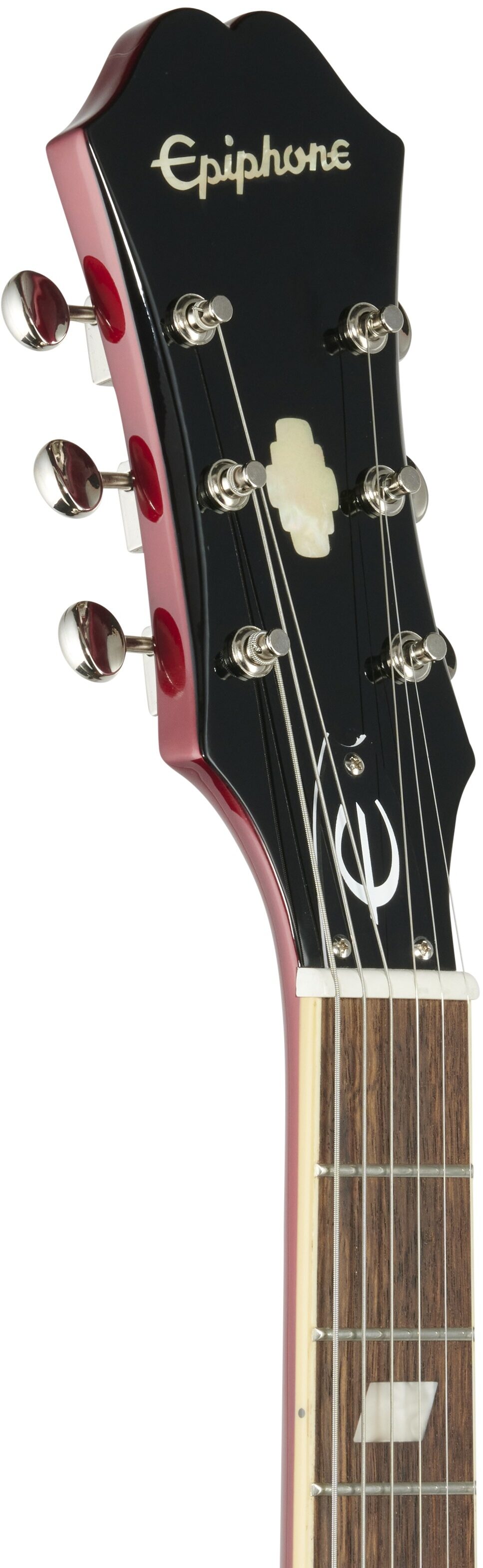 Epiphone Riviera Semi-Hollowbody Archtop Electric Guitar, Sparkling Burgundy, Headstock Left Front