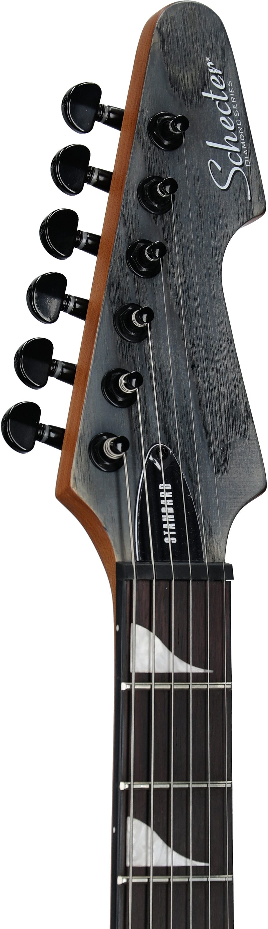 Schecter Avenger Standard Electric Guitar, Charcoal Satin, Headstock Left Front