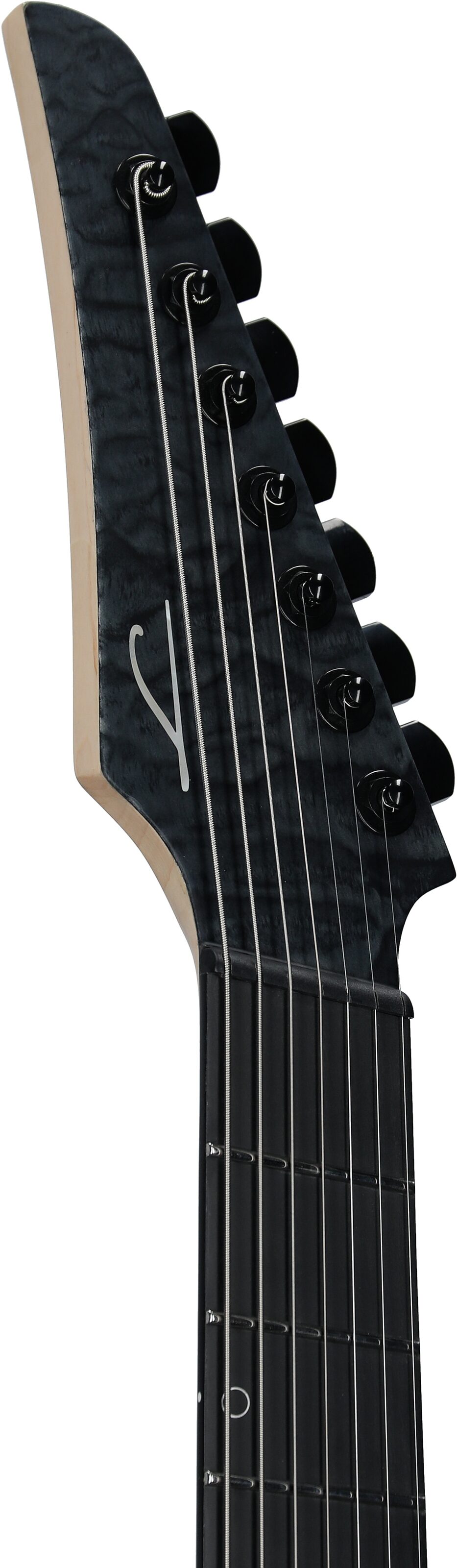 Legator Ninja 7 Multi-Scale Guitar, Black Quilted Maple, Headstock Left Front