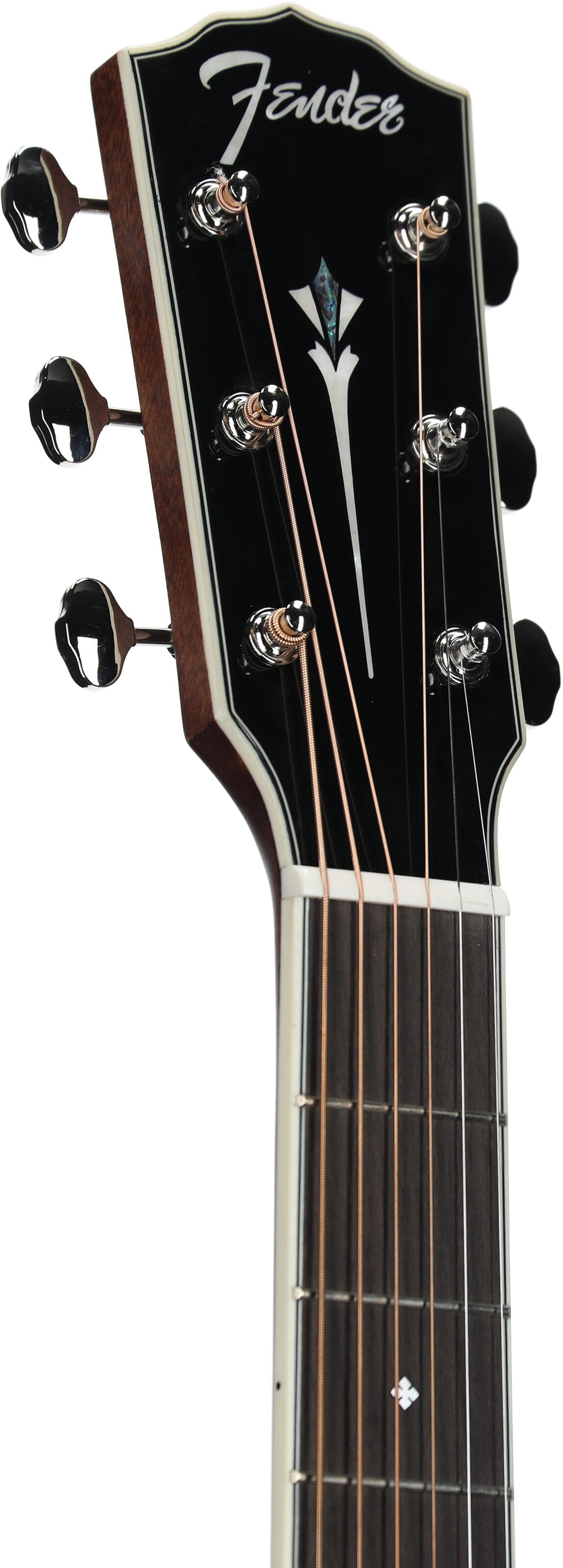 Fender Paramount PD-220E Dreadnought Acoustic-Electric Guitar (with Case), Three-Tone Vintage Sunburst, Open Box (Very Good), Headstock Left Front