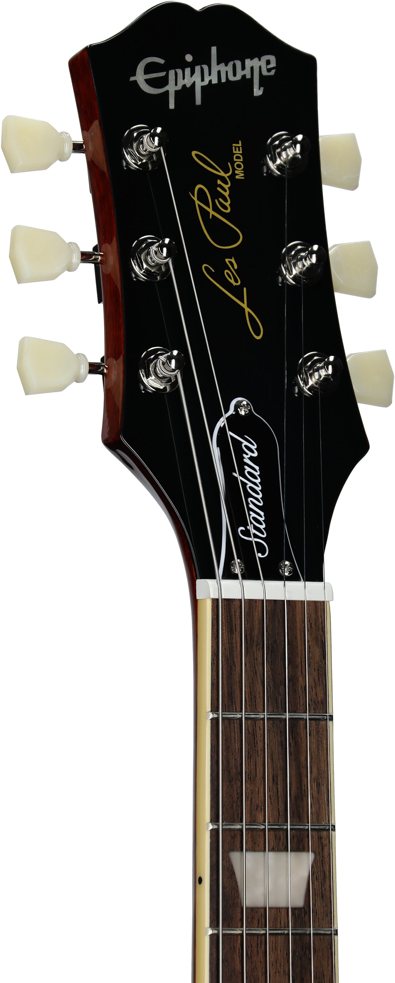 Epiphone Inspired by Gibson Les Paul Standard '50s Electric Guitar (with Gig Bag), Bourbon Burst, Headstock Left Front