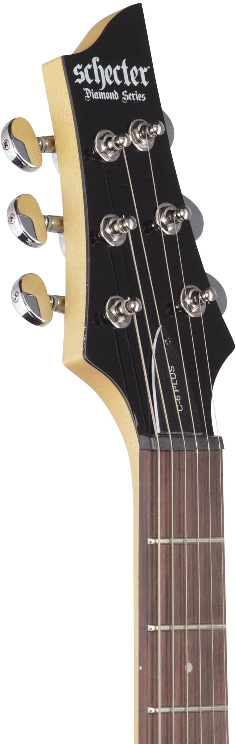 Schecter C-6 Plus Electric Guitar, See Thru Cherry Burst, Headstock Left Front