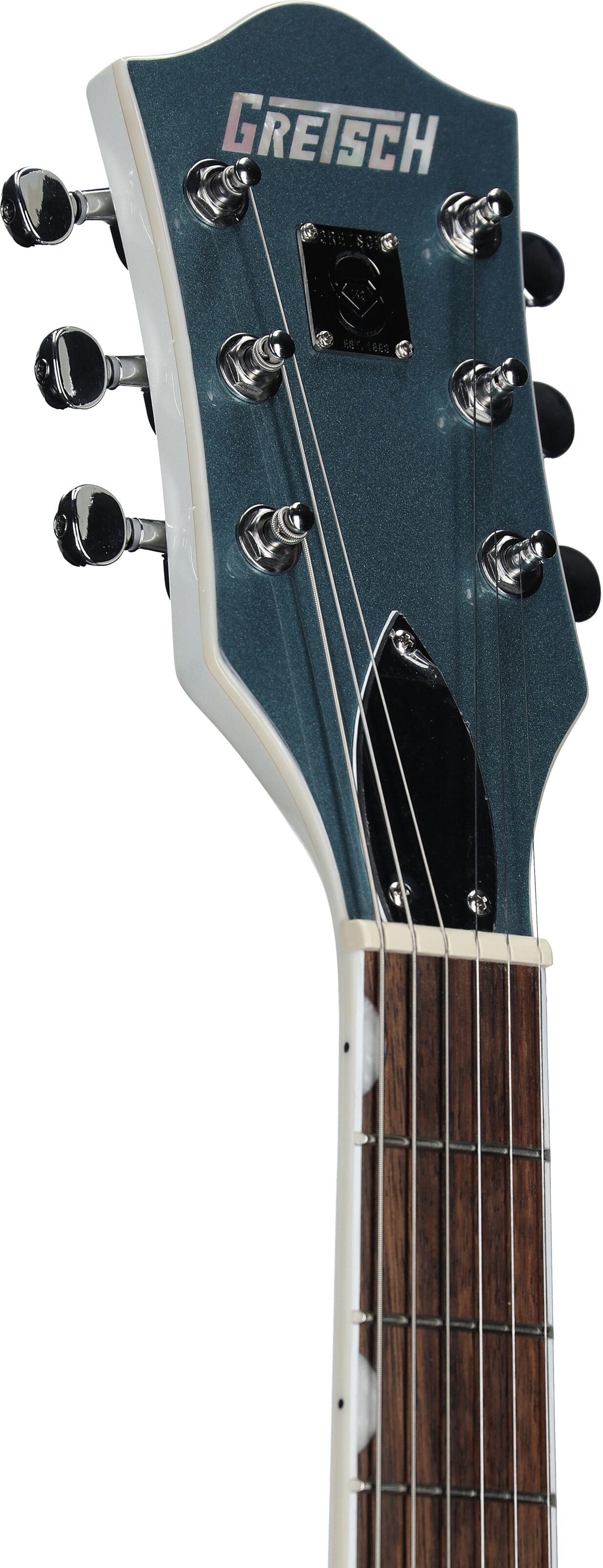 Gretsch G5622T-140 Electromatic 140th Anniversary Block Double-Cut Electric Guitar, Pearl, Headstock Left Front
