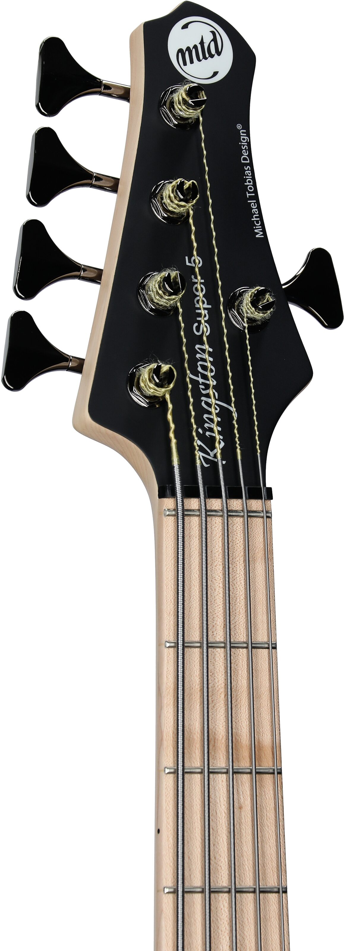 MTD Kingston Super 5 Bass Electric Bass, 5-String (with Maple Fingerboard), Black, Headstock Left Front