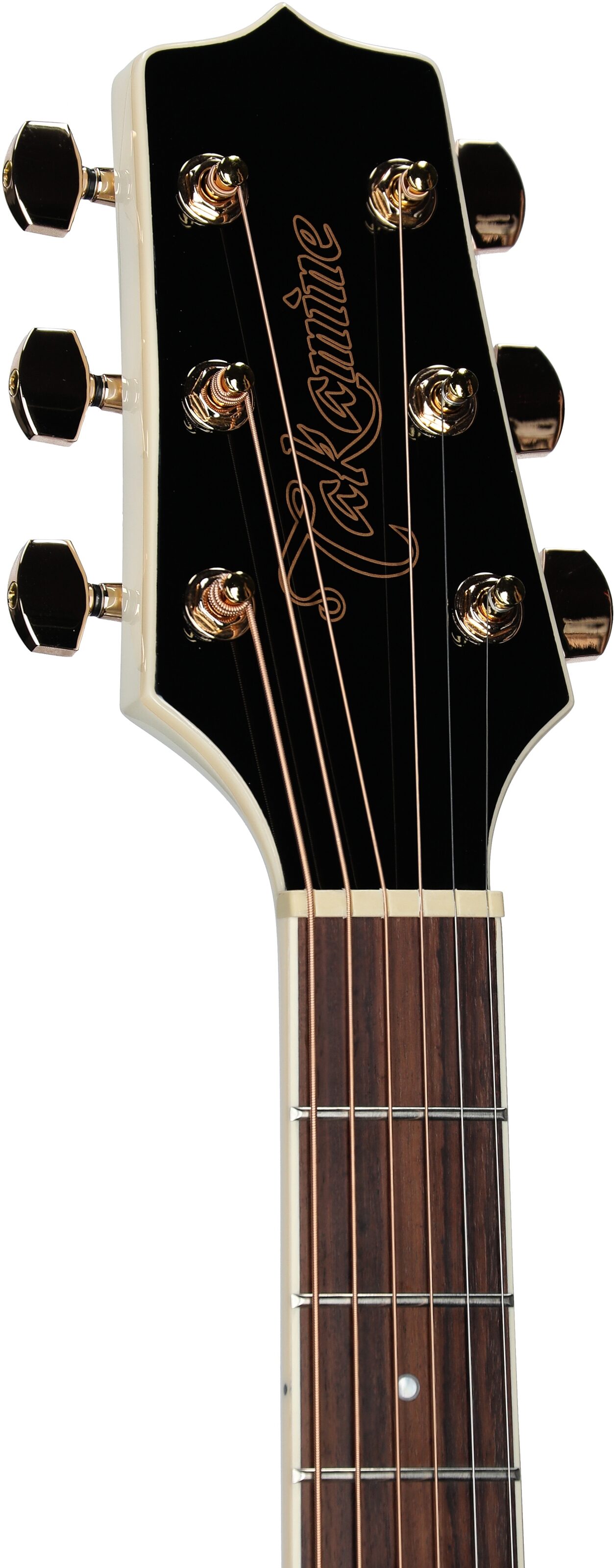 Takamine GN37CE Acoustic-Electric Guitar (with Gig Bag), Pearl White, Headstock Left Front