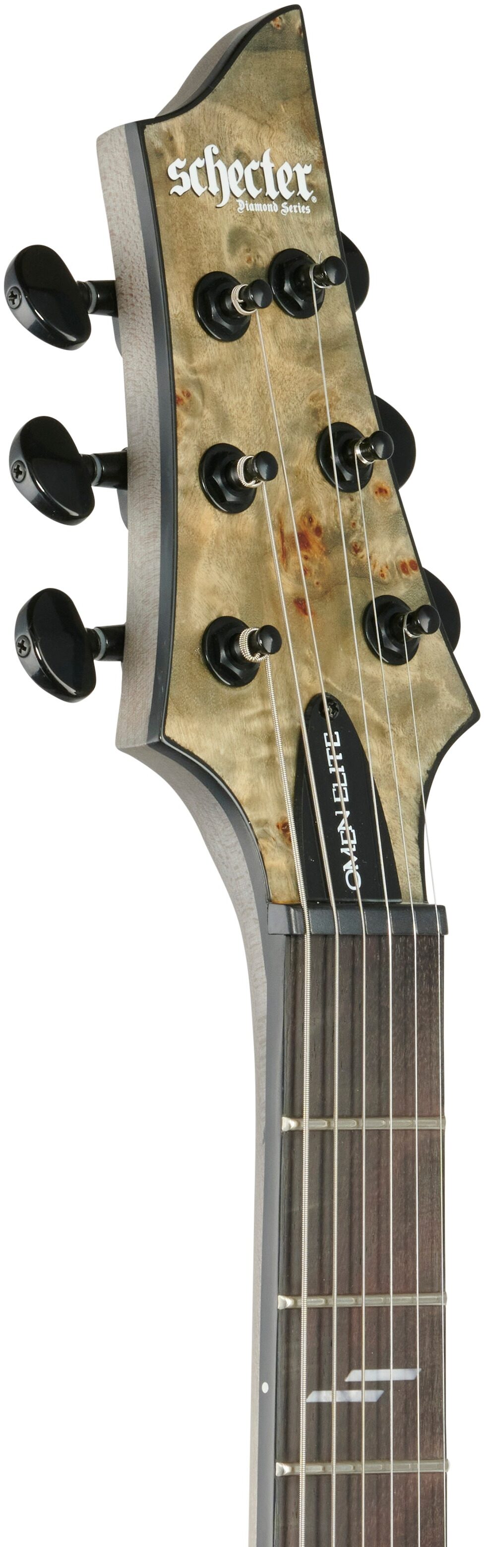 Schecter Omen Elite-6 Electric Guitar, Charcoal, Headstock Left Front