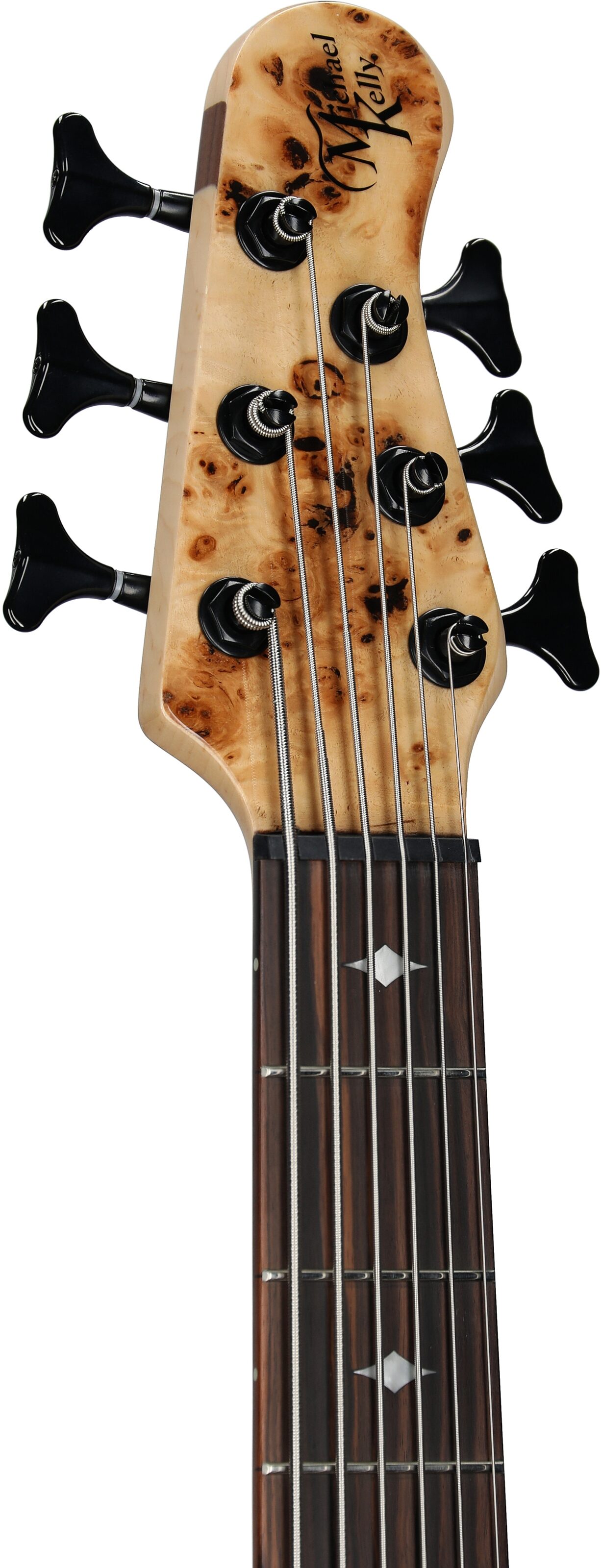 Michael Kelly Pinnacle 6 Electric Bass, 6-String, Natural Burl, Headstock Left Front