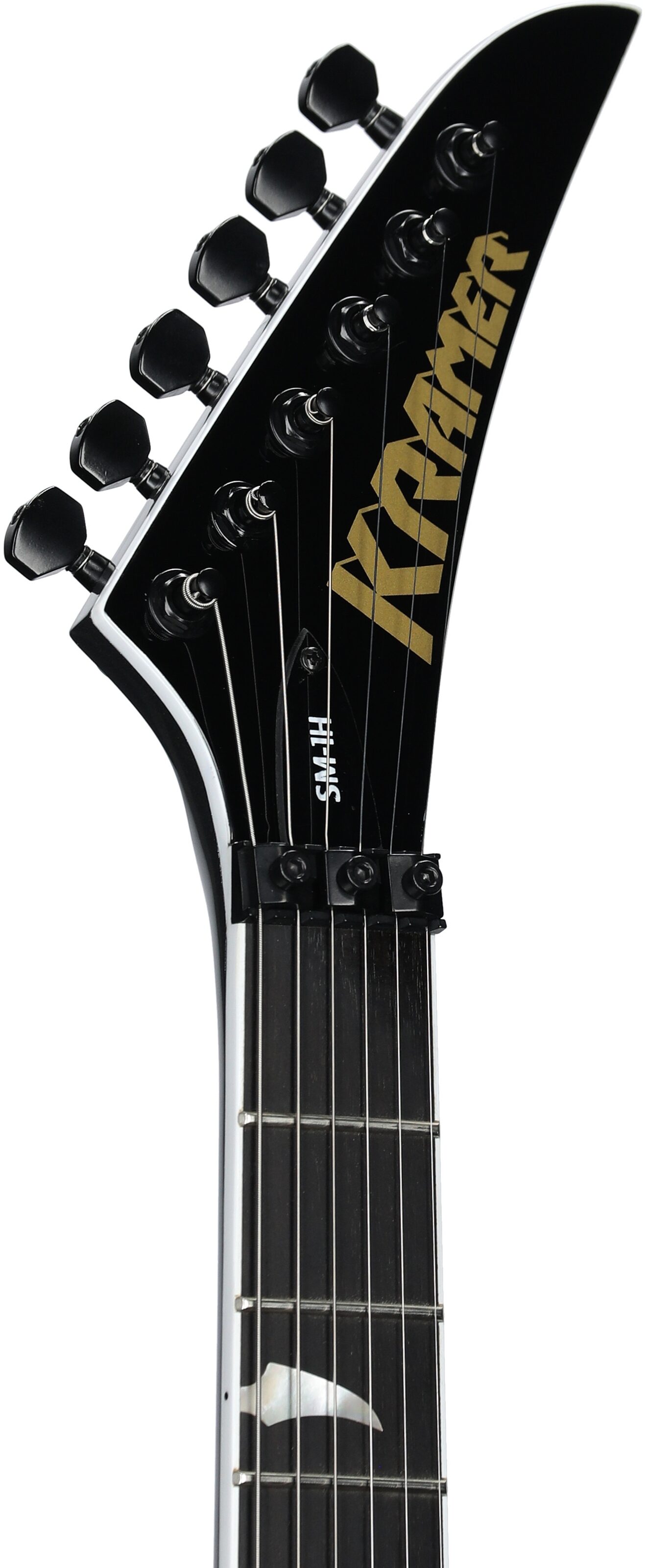 Kramer SM-1H Floyd Rose Electric Guitar, Tronius Silver, Headstock Left Front