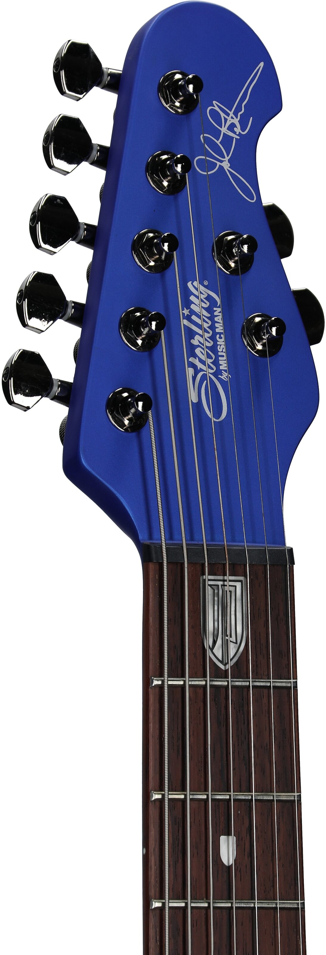 Sterling by Music Man John Petrucci MAJ170 Electric Guitar, Siberian Sapphire, Headstock Left Front