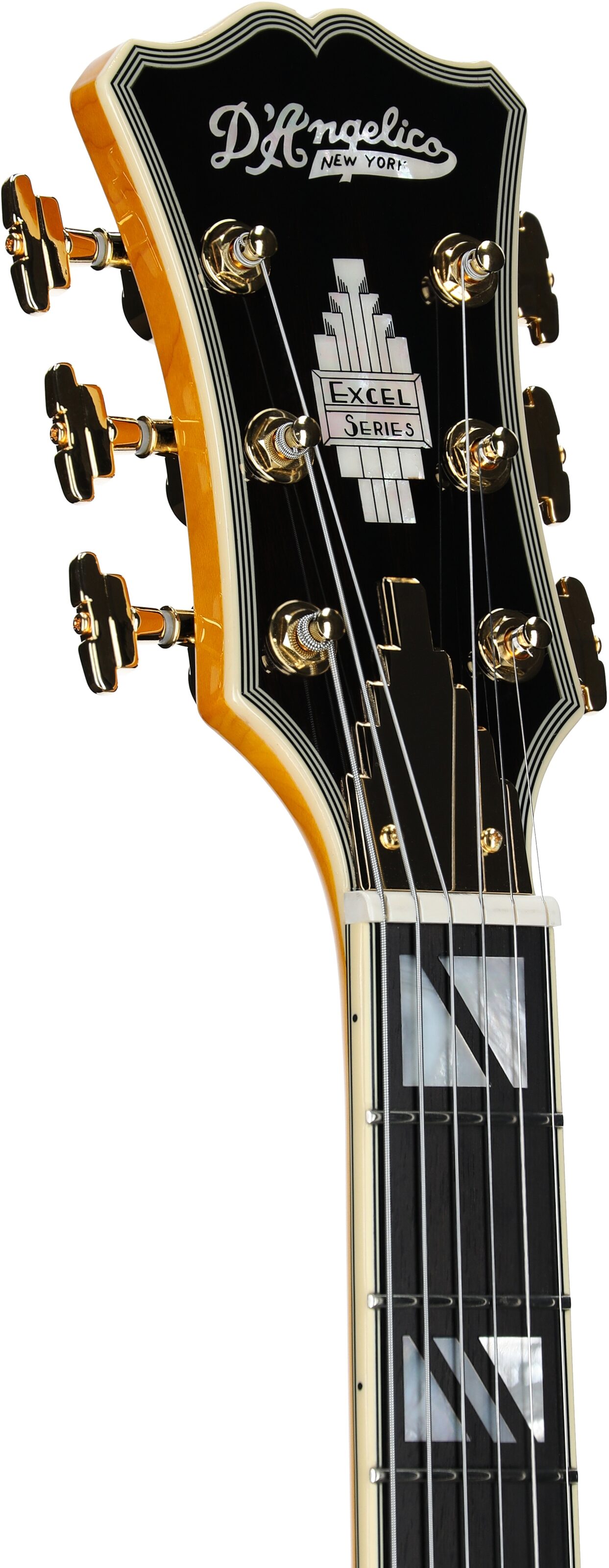 D'Angelico Excel 16 Hollowbody Electric Guitar (with Case), Amber, Headstock Left Front