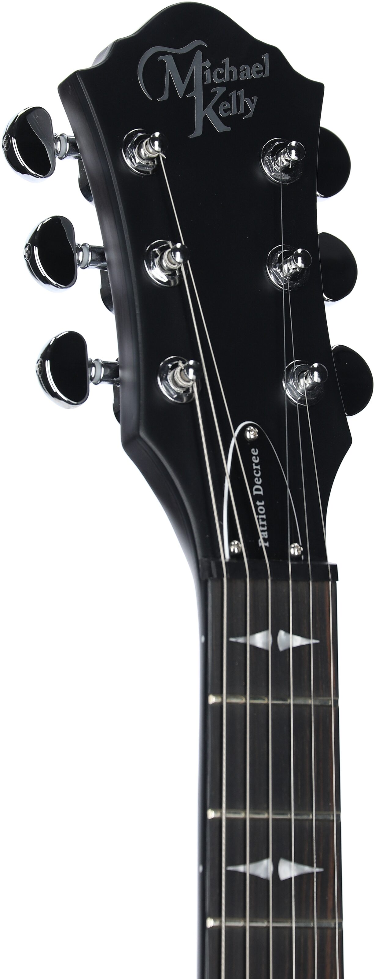 Michael Kelly Patriot Decree SB Slim Body Open Pore Electric Guitar, Transparent Sunburst, Headstock Left Front