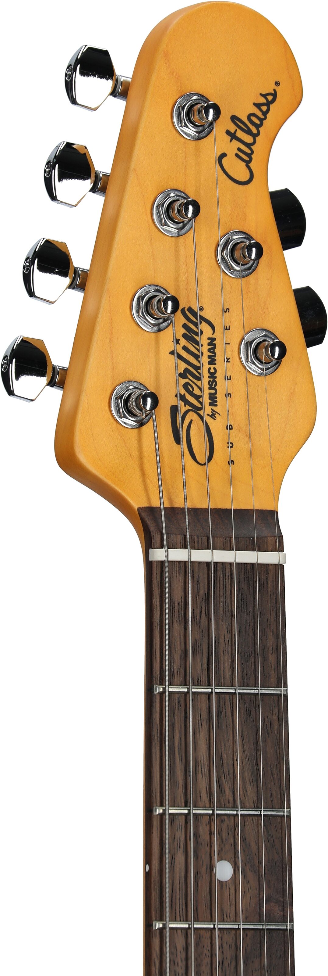 Sterling by Music Man CT30CHSS Cutlass HSS Electric Guitar, Olympic White, Headstock Left Front