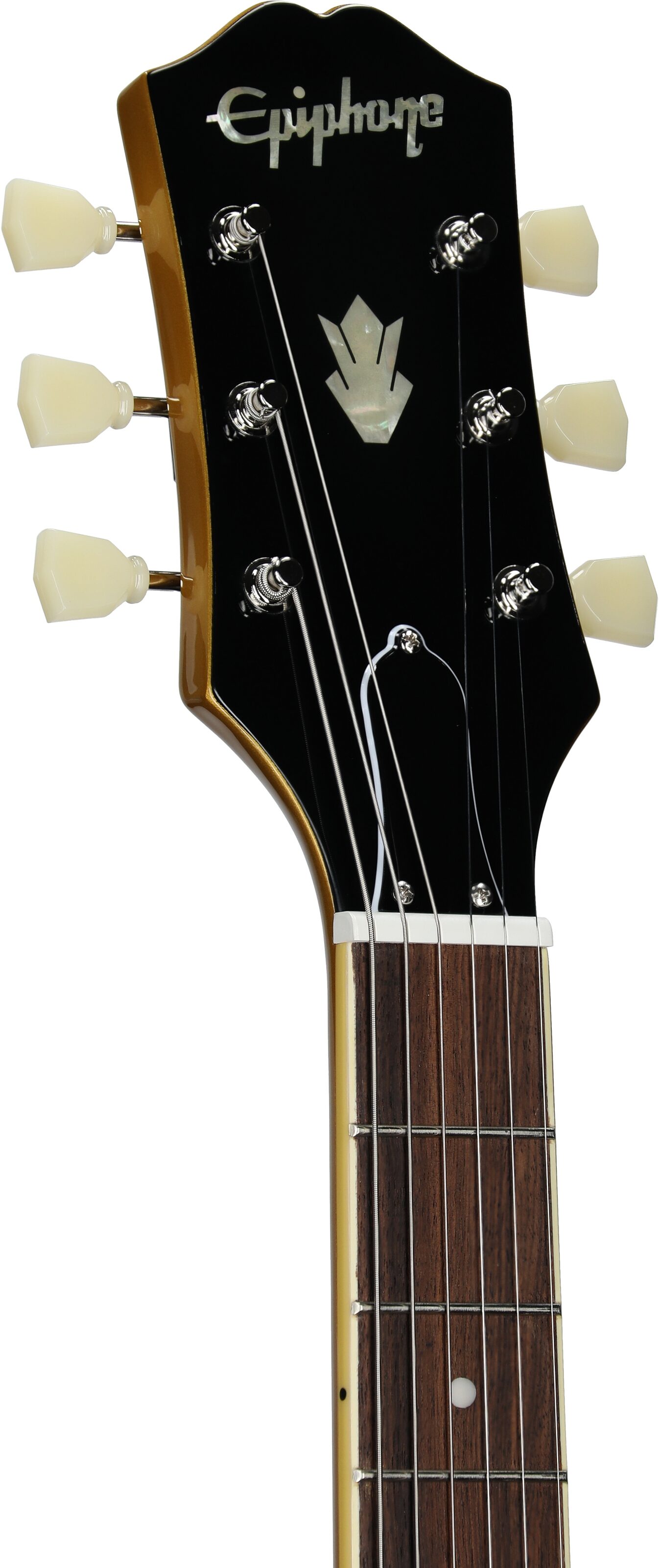 Epiphone ES-335 Traditional Pro Electric Guitar, Metallic Gold, Headstock Left Front