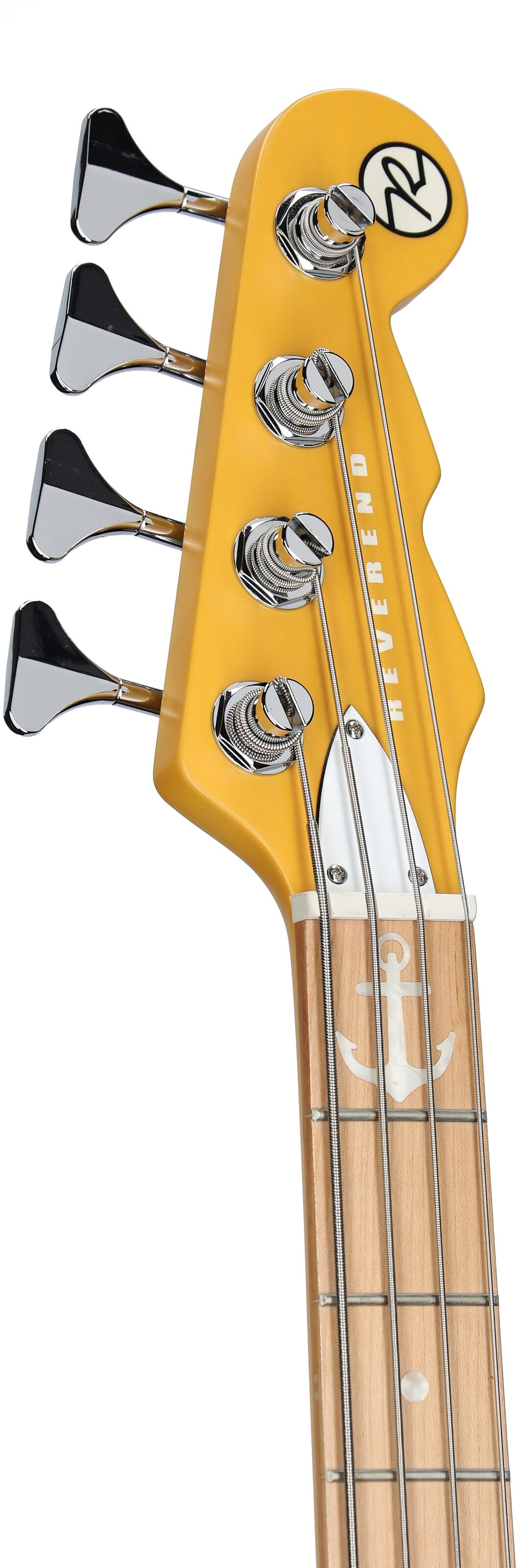 Reverend Mike Watt Wattplower MKII Electric Bass, Yellow, Headstock Left Front