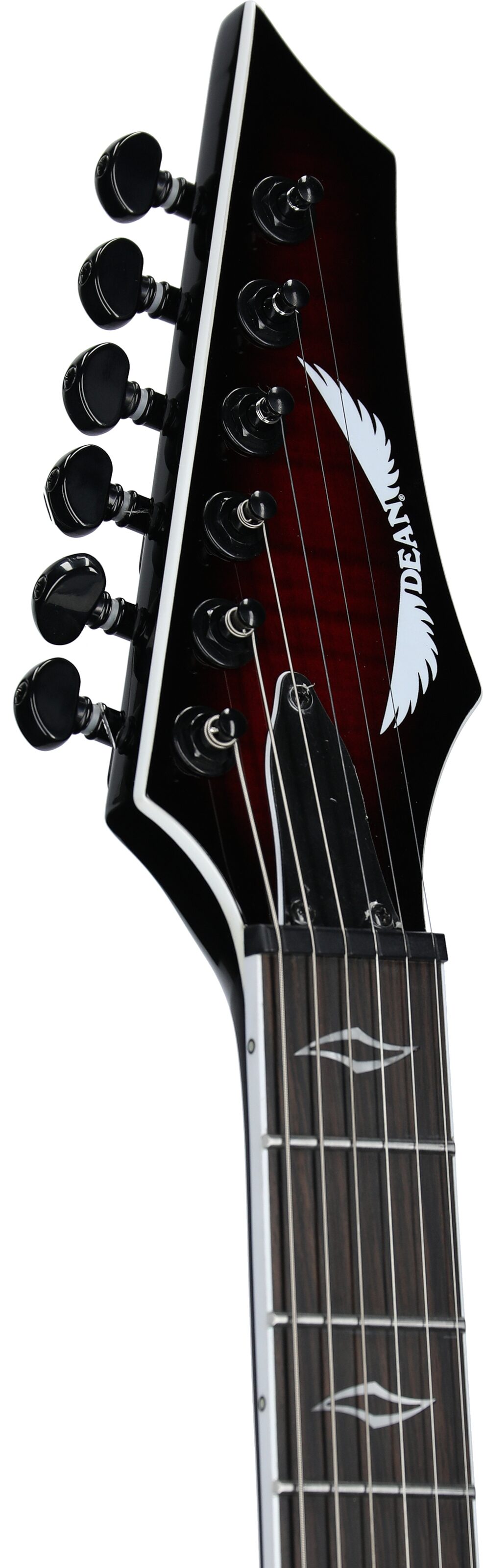Dean Vengeance Select Evertune Fluence Electric Guitar, Black Charcoal Burst, Headstock Left Front