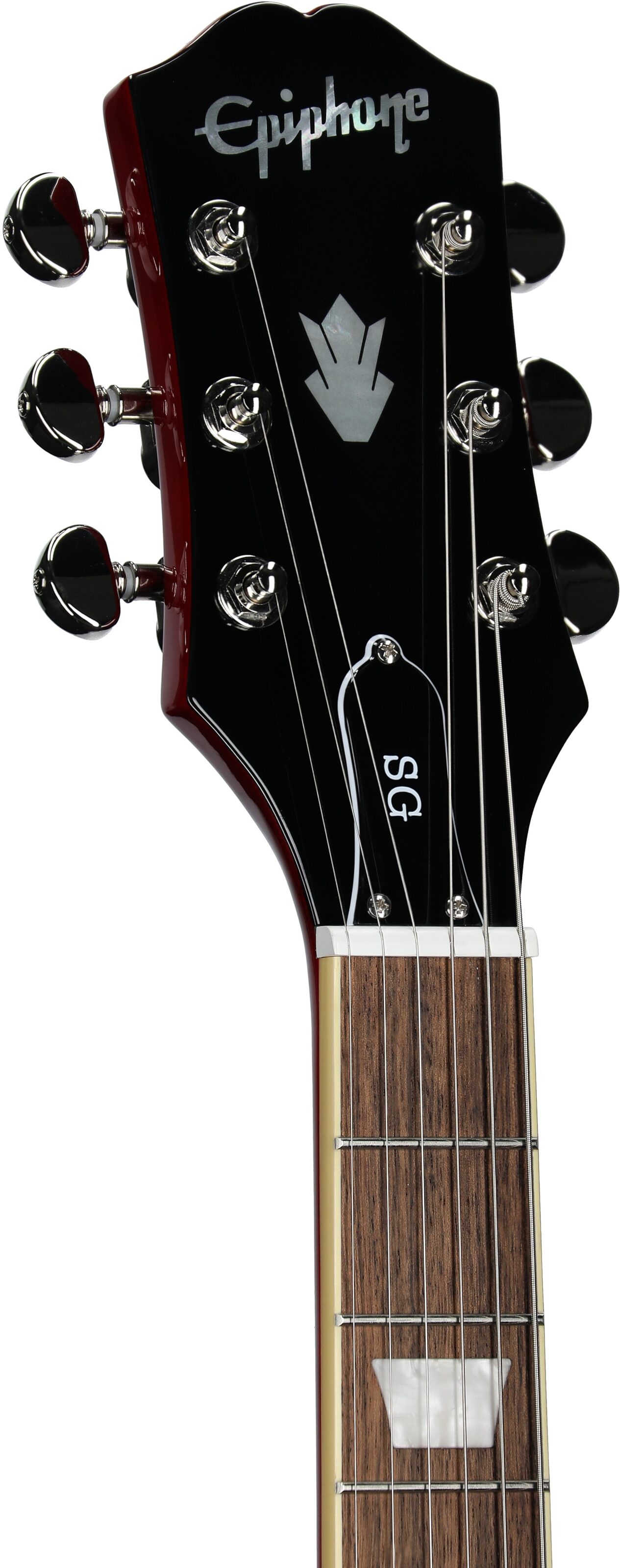 Epiphone Inspired by Gibson SG Standard Electric Guitar, Left-Handed (with Gig Bag), Cherry, Headstock Left Front