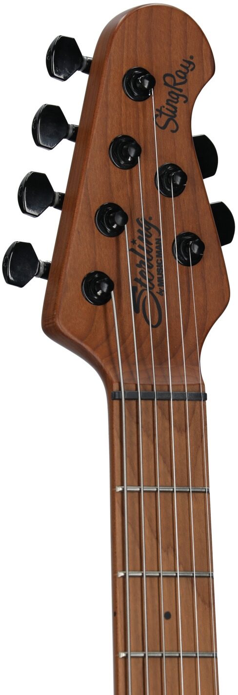 Sterling by Music Man Ryan Fluff Bruce StingRay Electric Guitar, ABB, Headstock Left Front