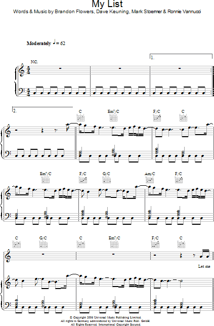 My List - Piano/Vocal/Guitar, New, Main