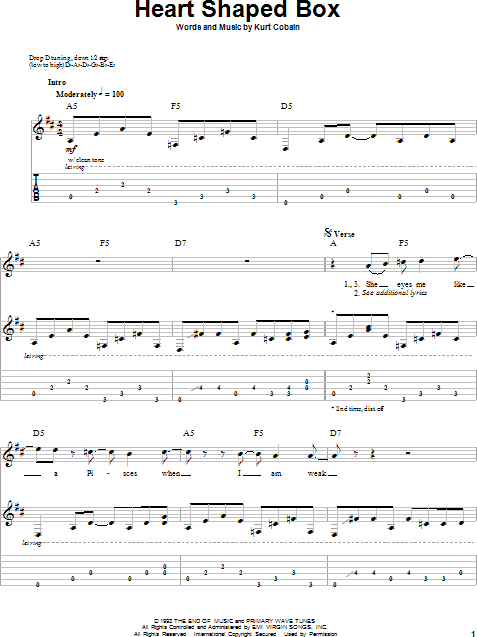 Heart box аккорды. Нирвана Heart Shaped Box. Нирвана Херт шапед бокс табы. Слова Shaped Box. Нирвана на бас гитаре аккорды.