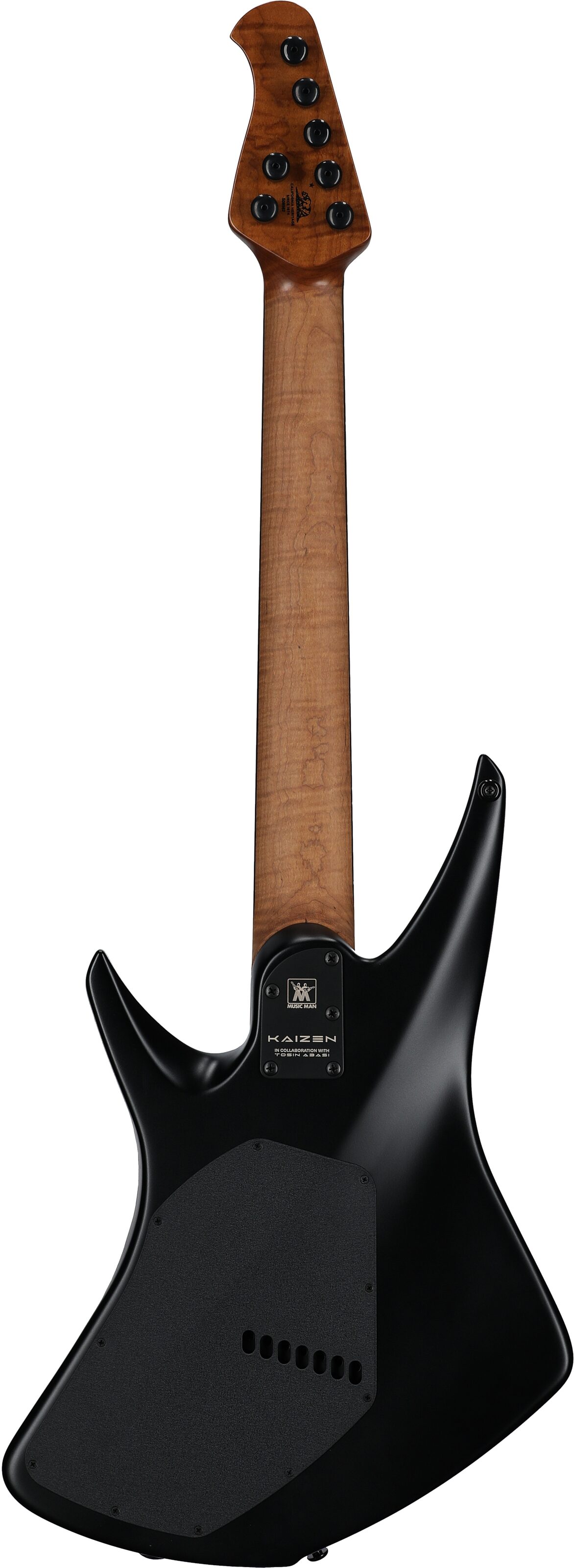 Ernie Ball Music Man Kaizen 7 Electric Guitar (with Case), Apollo Black, Serial Number S08562, Full Straight Back