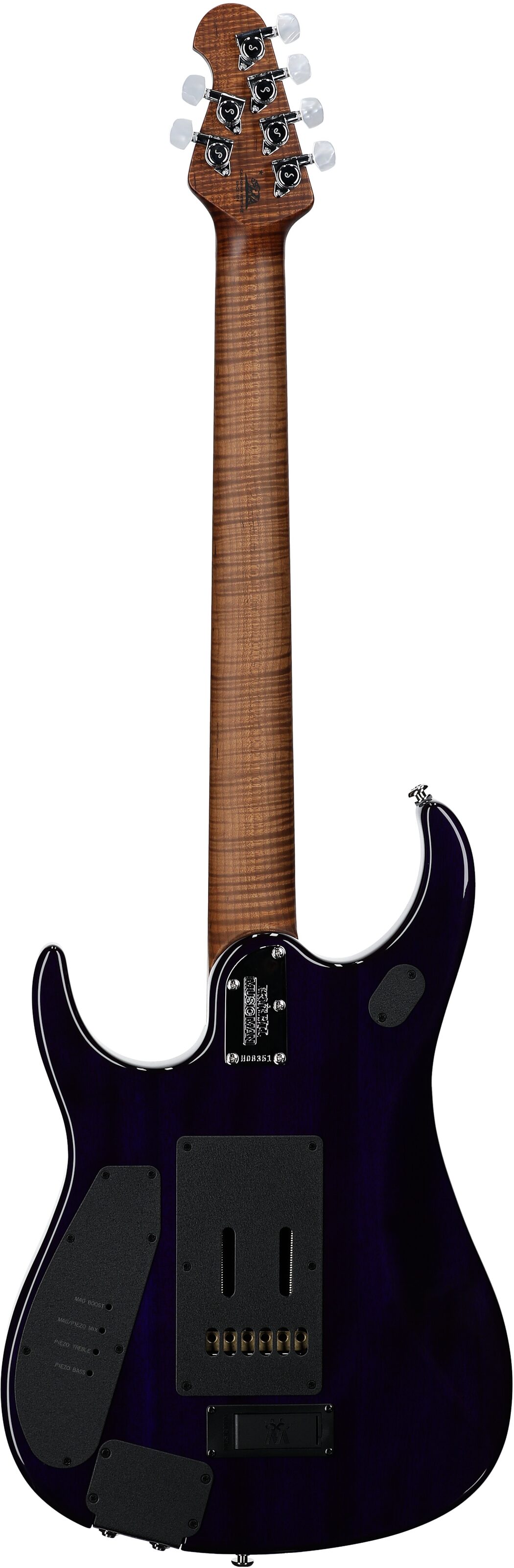 Ernie Ball Music Man John Petrucci JP15 Electric Guitar (with Gig Bag), Purple Nebula Flame, Serial Number H08351, Full Straight Back